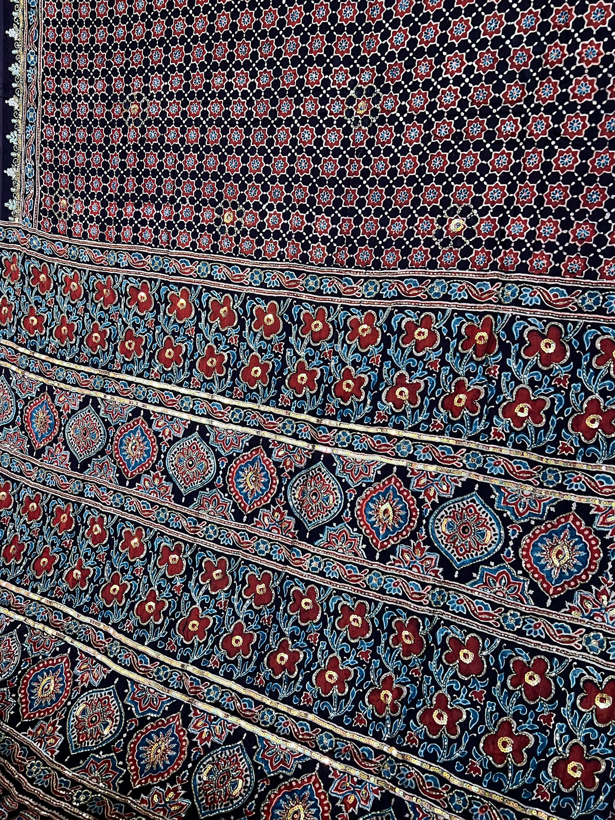 BURNT CHESTNUT - Pure Modal Ajrakh Hand Embroidered Saree