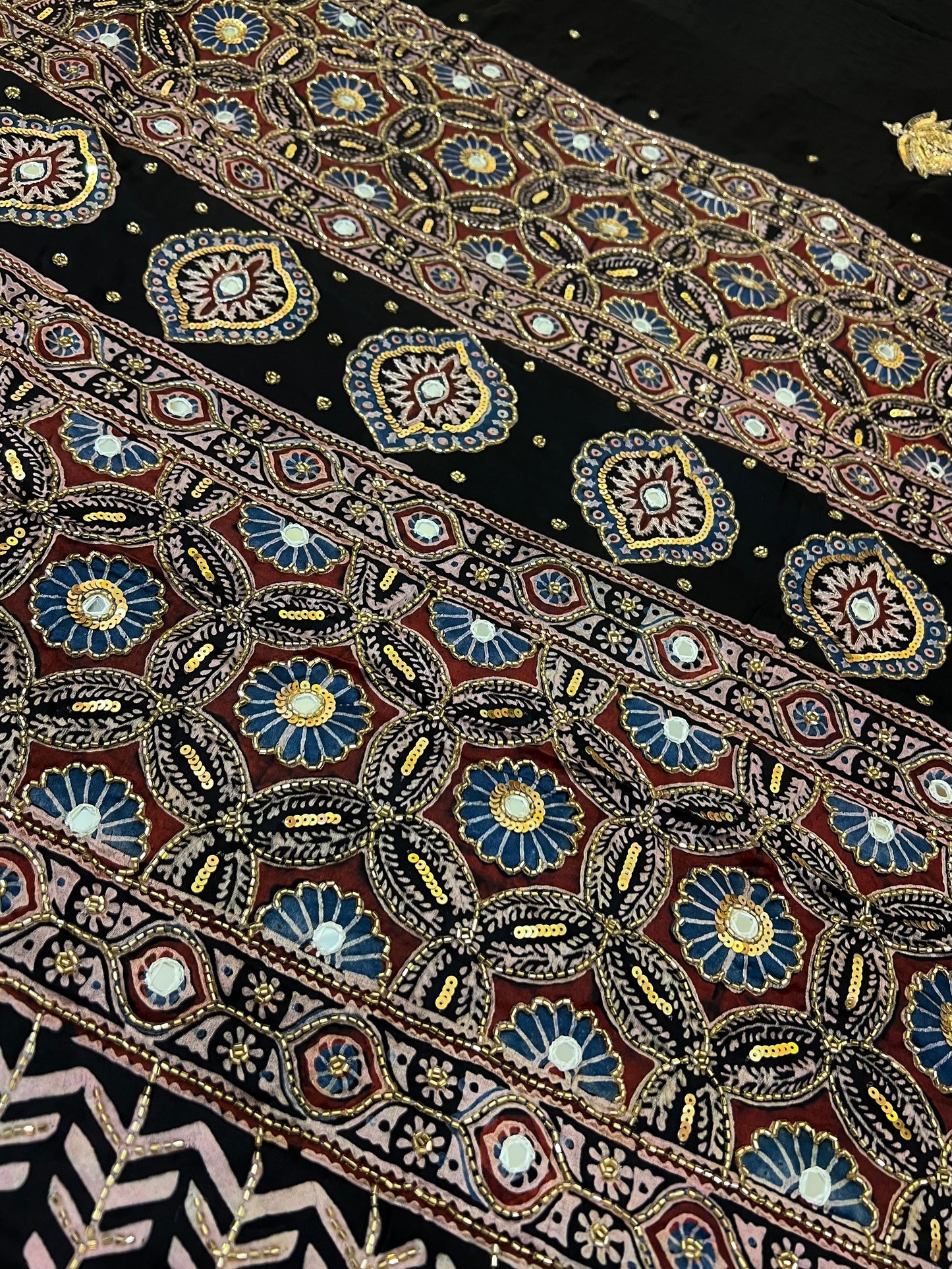 MYSTIC LOTUS - Pure Modal Ajrakh Hand Embroidered Saree