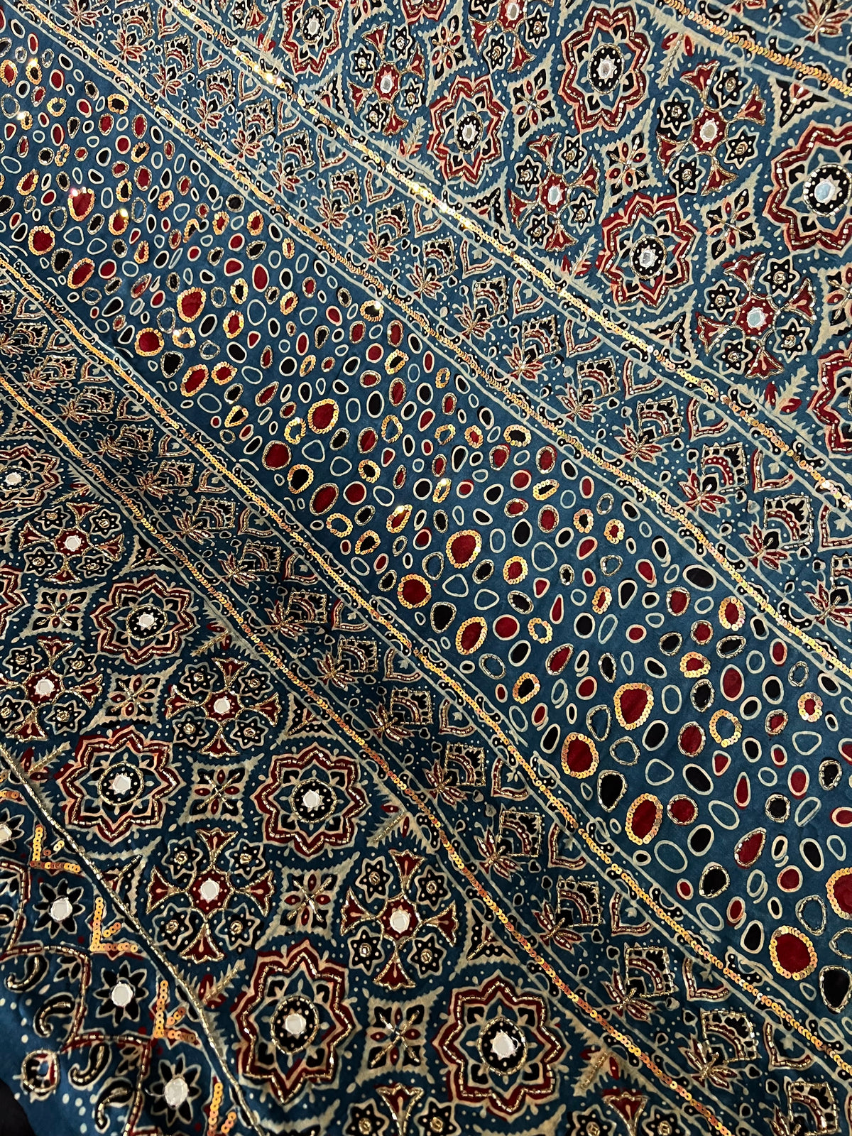 INDIGO ROSE - Pure Modal Ajrakh Hand Embroidered Saree