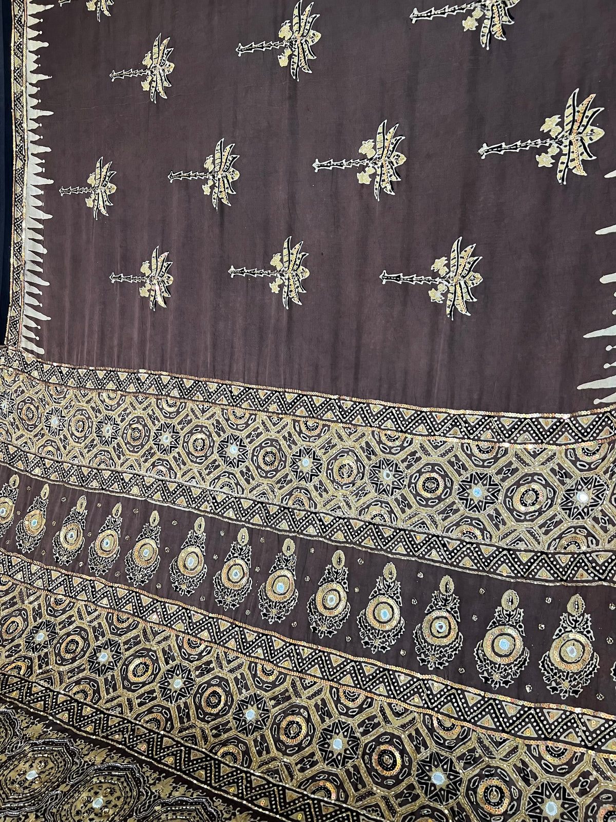 SANDSTONE BLOOM - Pure Modal Ajrakh Hand Embroidered Saree