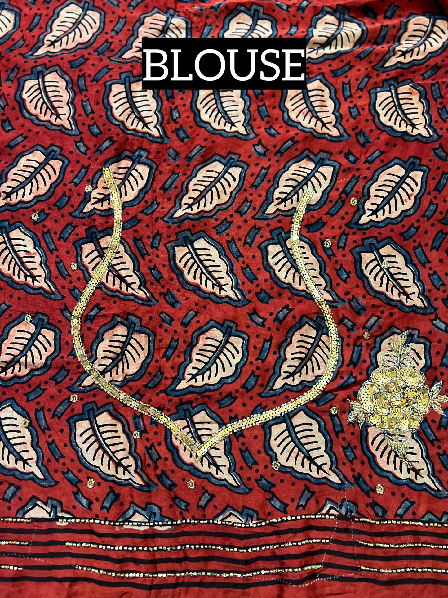 ROYAL ROSE - Pure Modal Ajrakh Hand Embroidered Saree