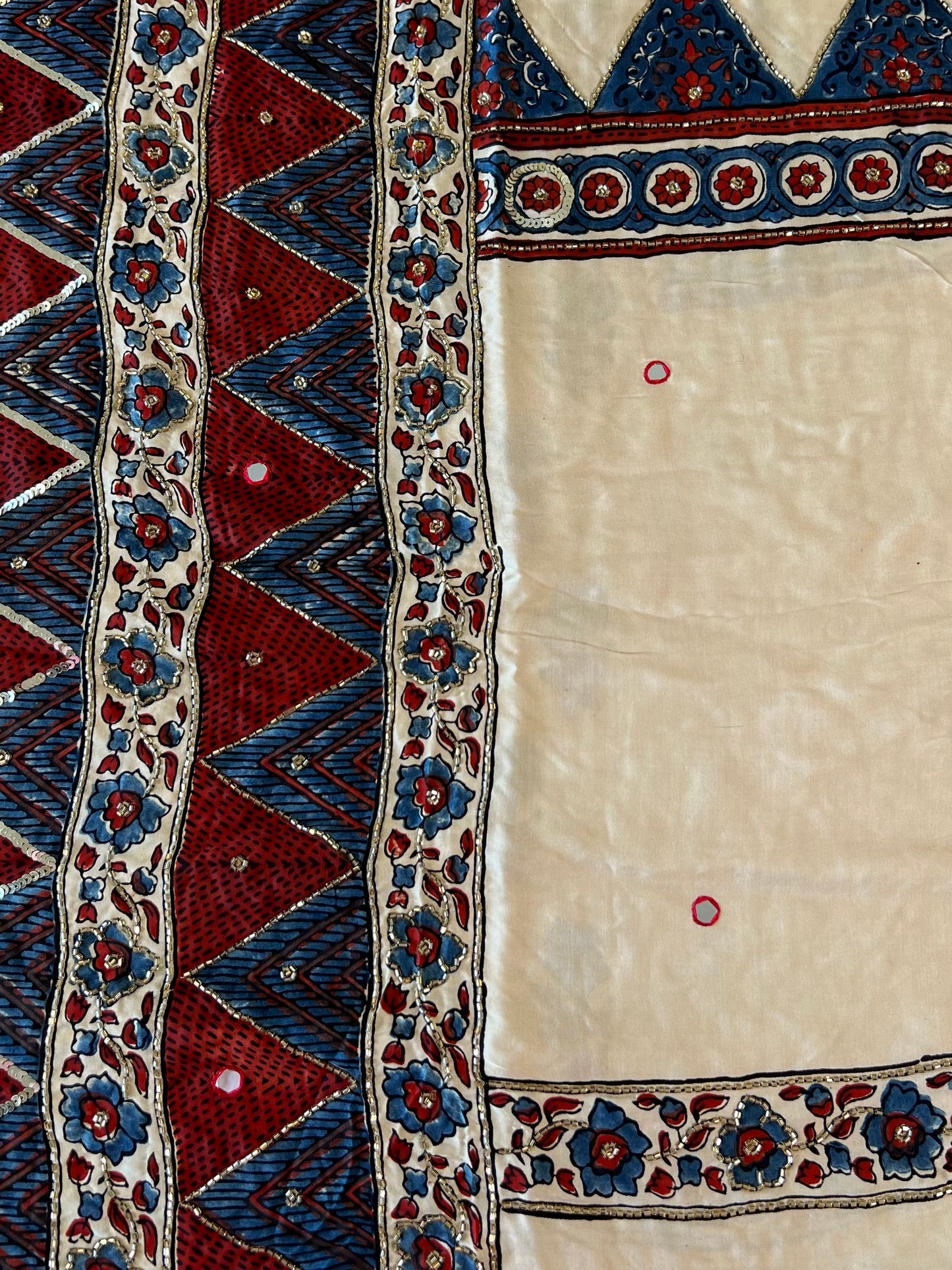 Ivory Heritage - Pure Modal Ajrakh Hand Embroidered Saree
