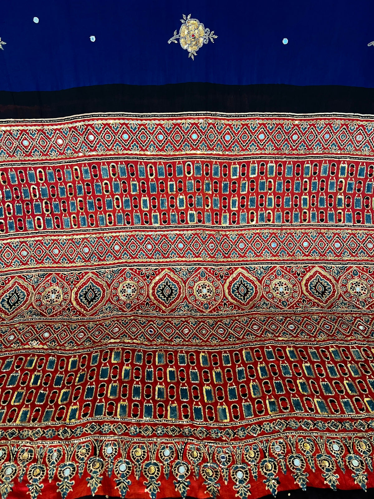 AZURITE ROSE - Pure Modal Ajrakh Hand Embroidered Saree