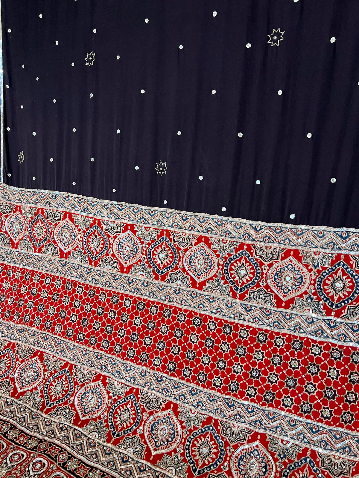GLITTER AFFAIR - Pure Modal Ajrakh Hand Embroidered Saree