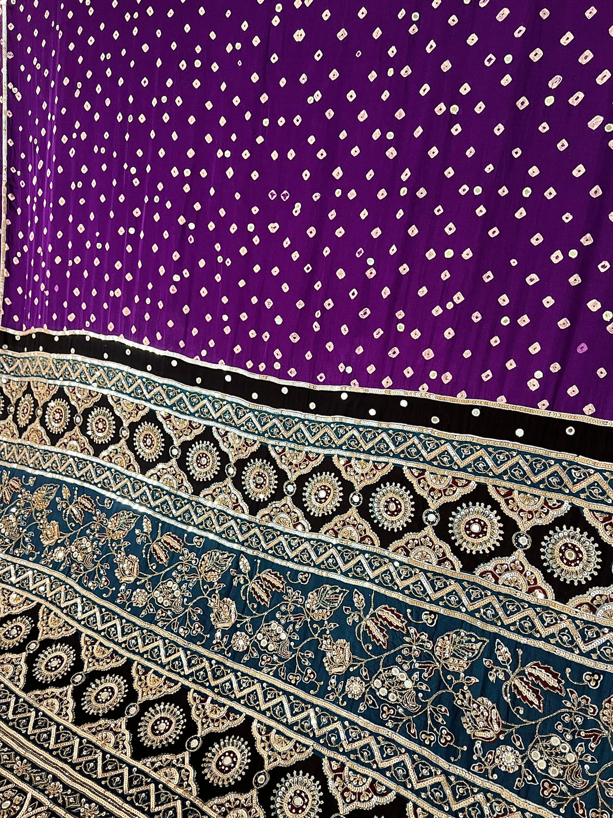 PURPLE ROYALE BANDHANI - Pure Modal Bandhani Ajrakh Hand Embroidered Saree