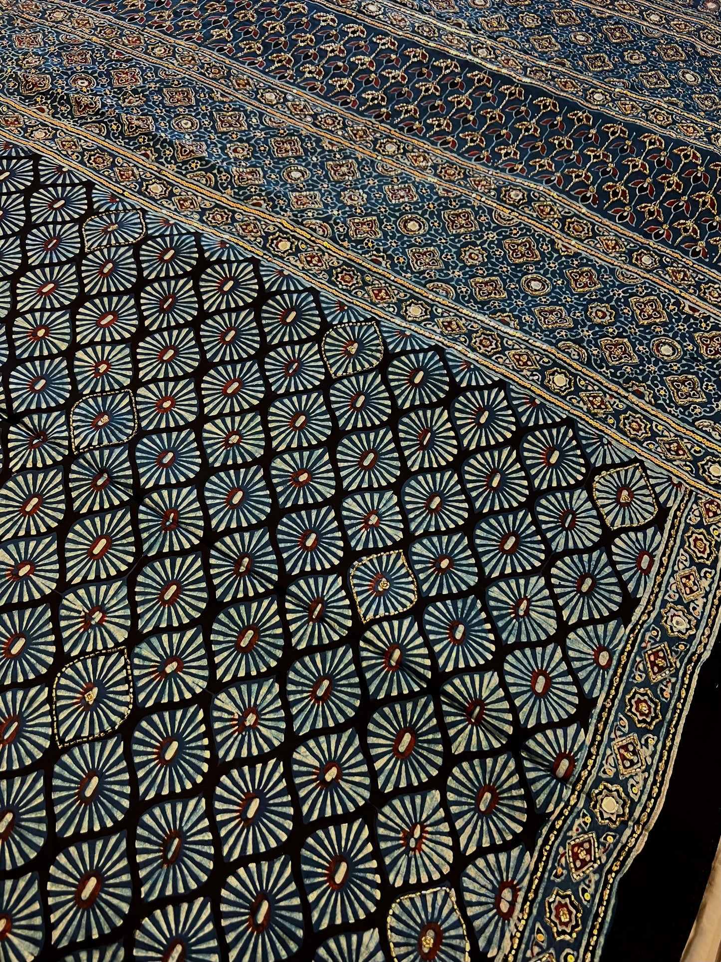 TIDAL MUSE - Pure Modal Ajrakh Hand Embroidered Saree