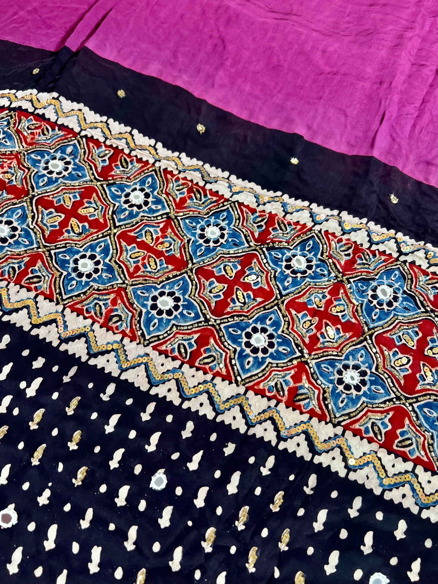 BERRY ROSE - Pure Modal Ajrakh Hand Embroidered Saree