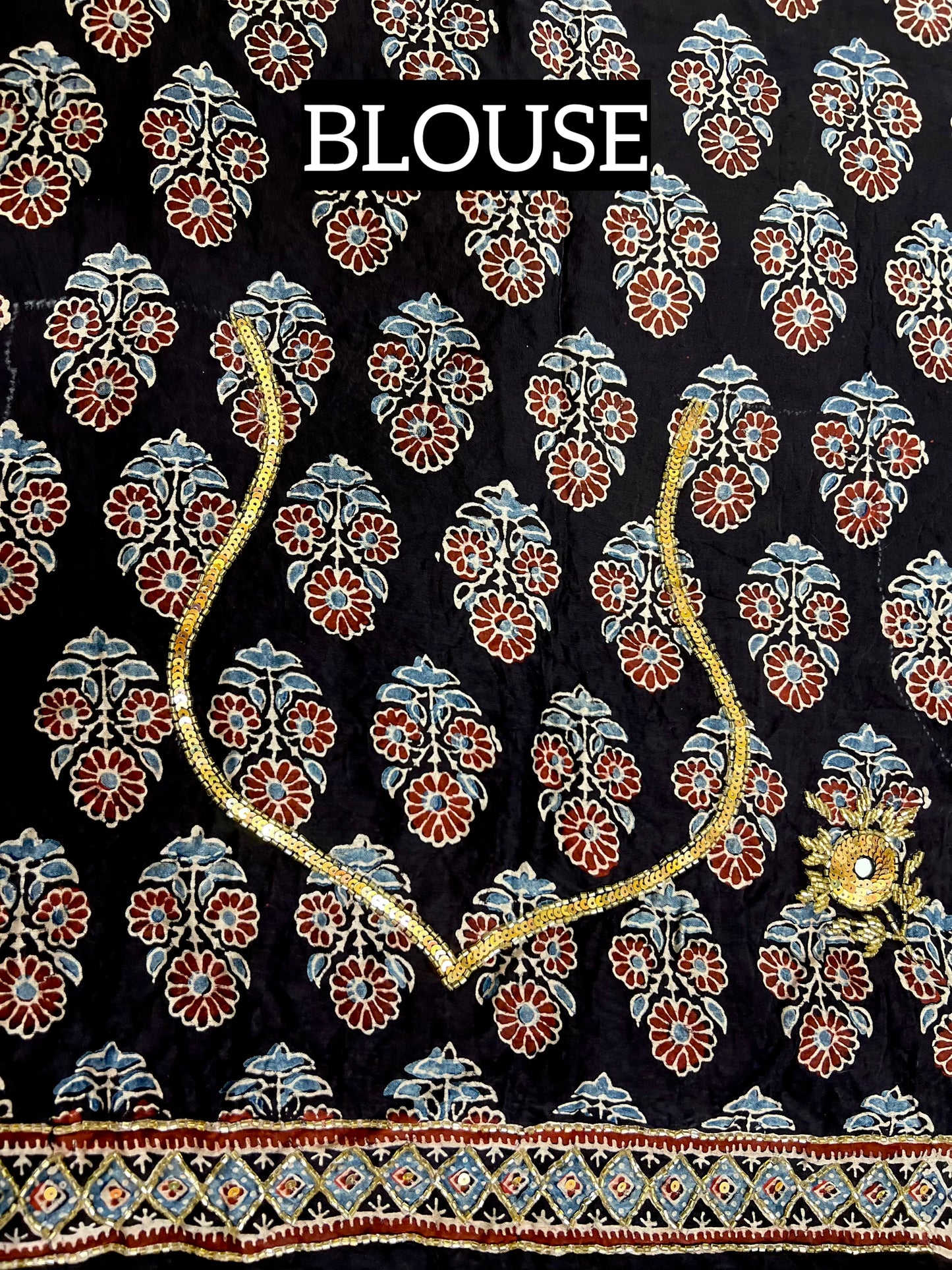 MIDNIGHT LUXE - Pure Modal Ajrakh Hand Embroidered Saree