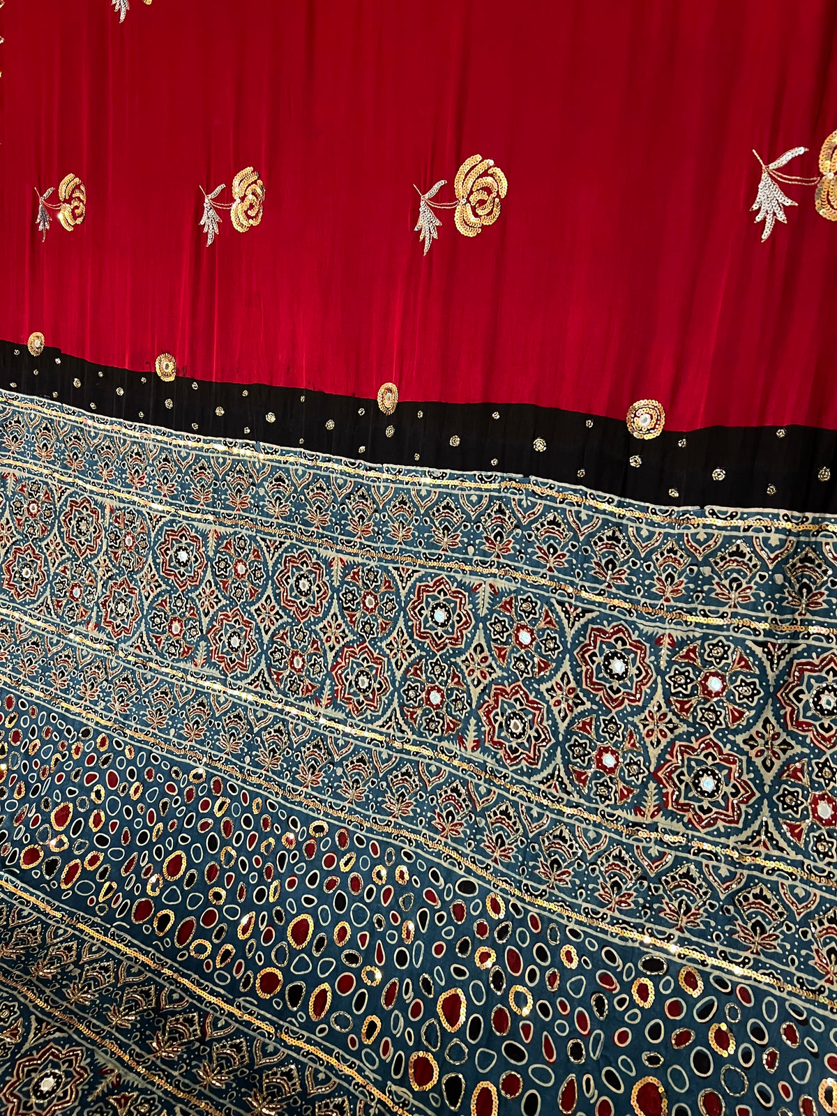 INDIGO ROSE - Pure Modal Ajrakh Hand Embroidered Saree