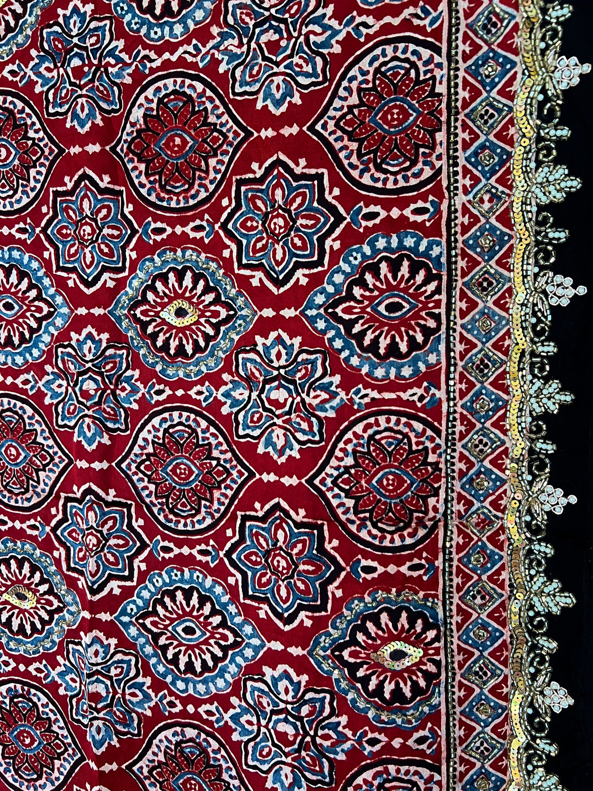 GARNET POETRY - Pure Modal Ajrakh Hand Embroidered Saree