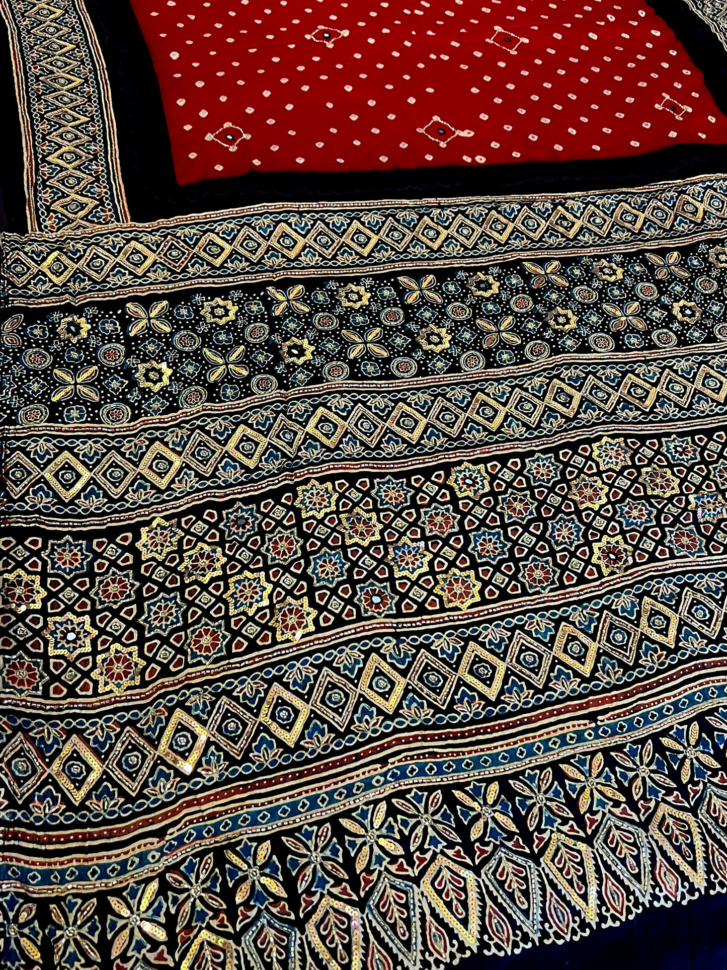 RED ROYALTY - Pure Modal Bandhani Ajrakh Hand Embroidered Saree