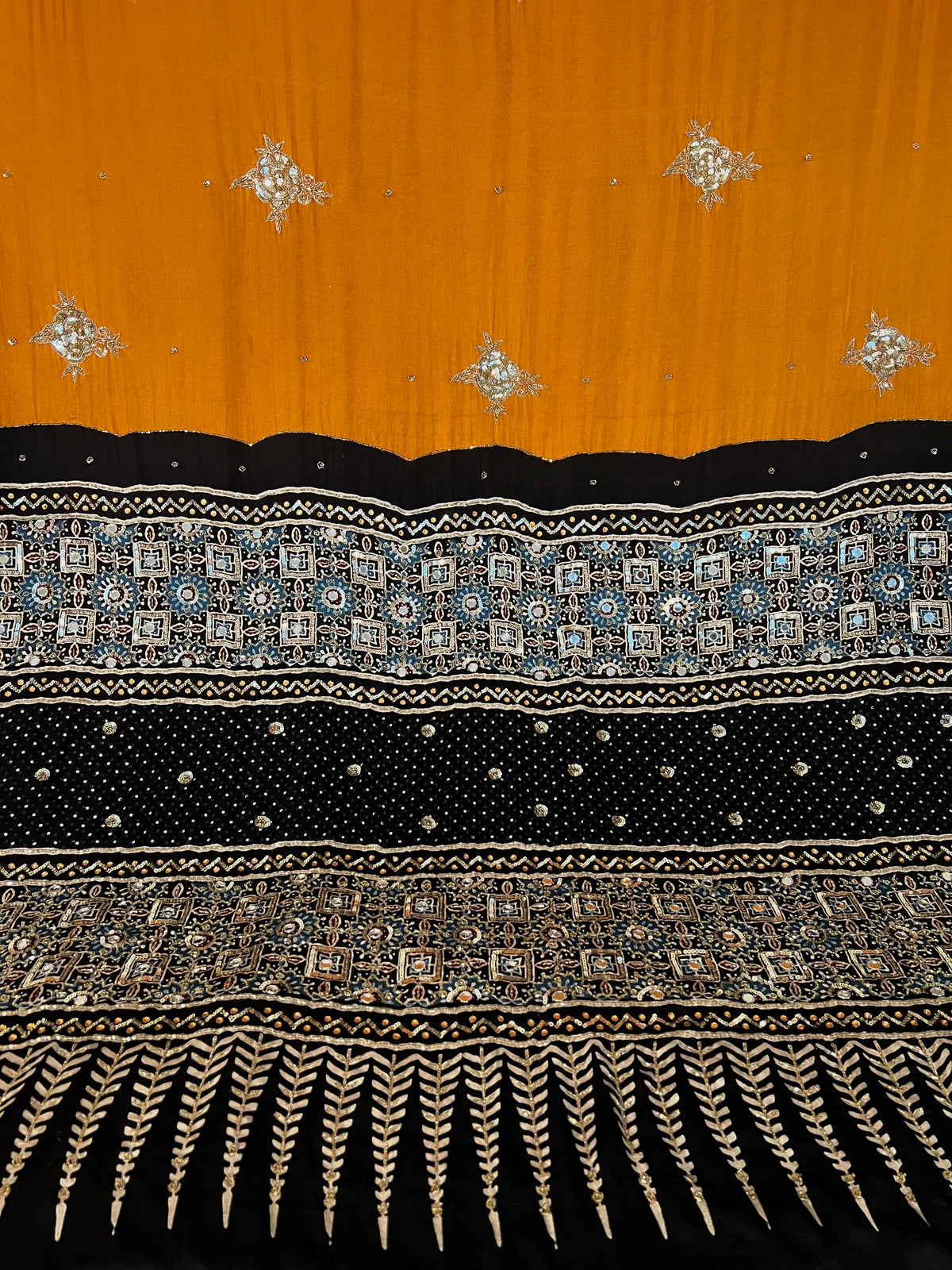 GOLDEN ROSE - Pure Modal Ajrakh Hand Embroidered Saree