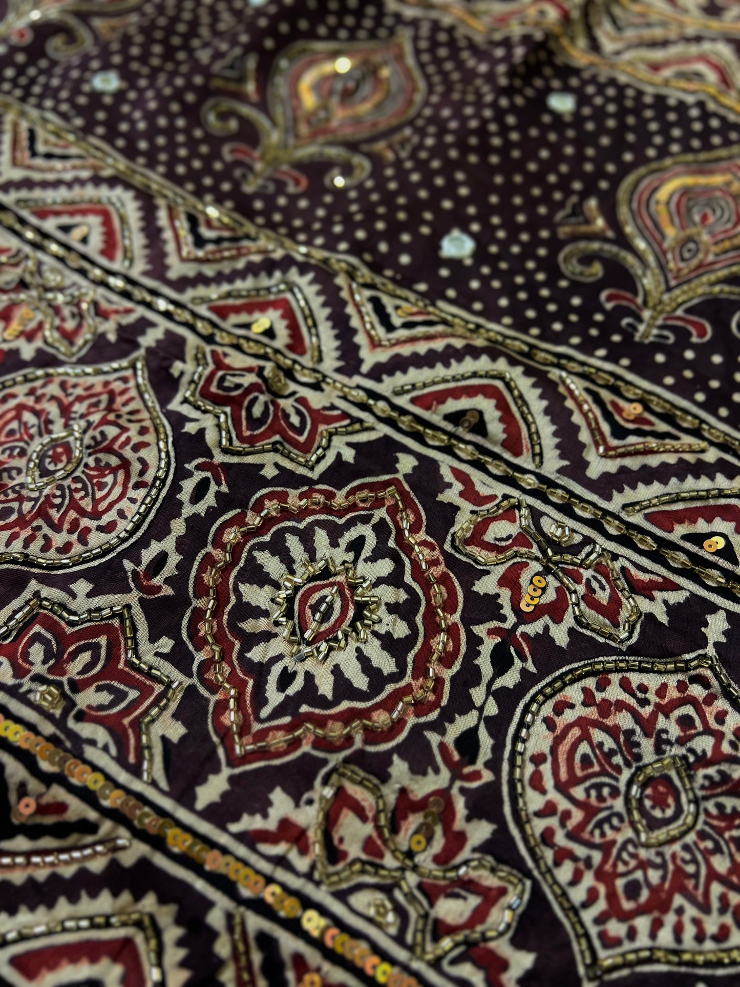 SIENNA BLOOM - Pure Modal Ajrakh Hand Embroidered Saree