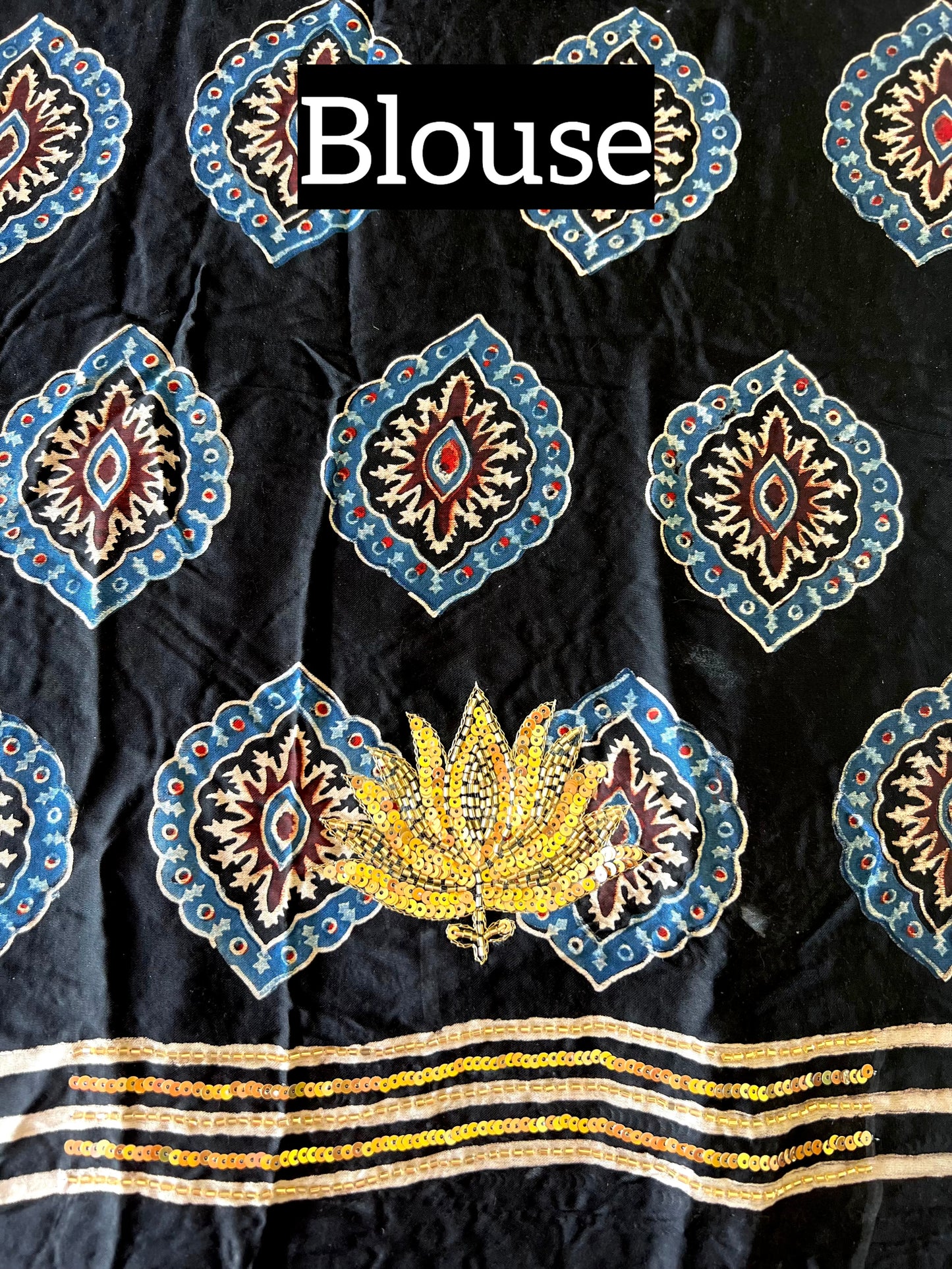 ROYAL LOTUS - Pure Modal Ajrakh Hand Embroidered Saree