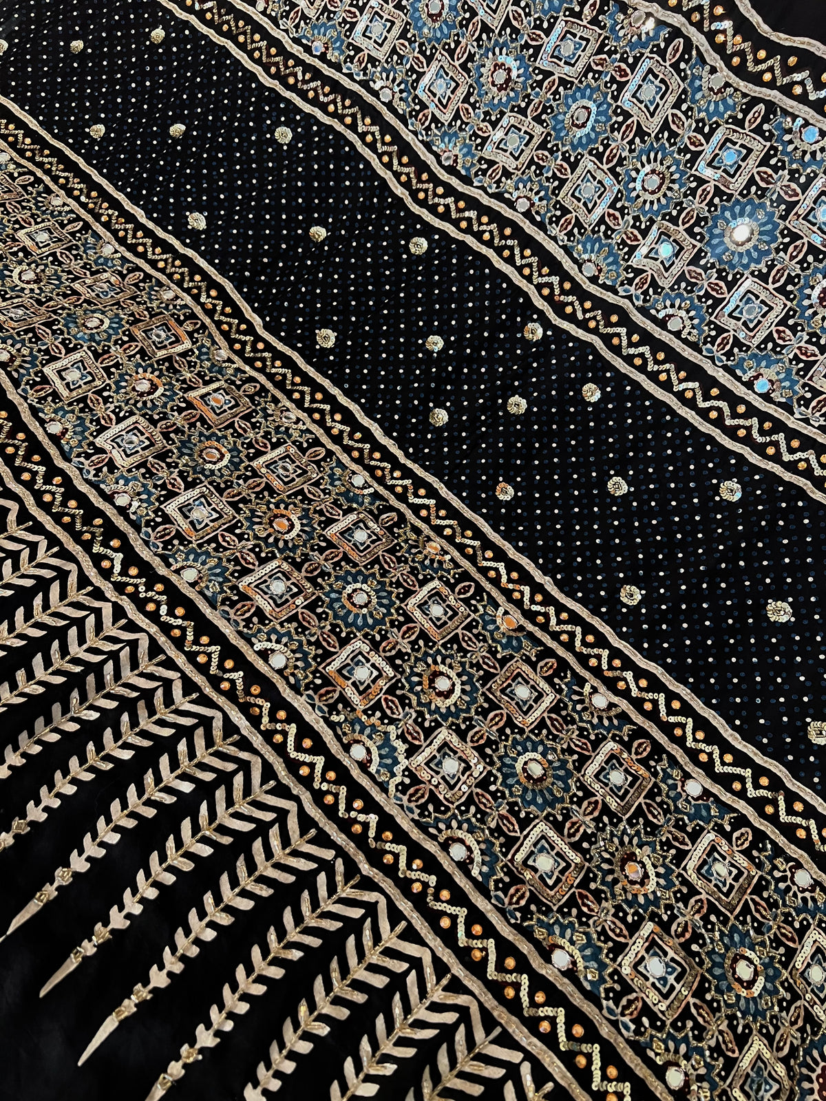 GOLDEN ROSE - Pure Modal Ajrakh Hand Embroidered Saree