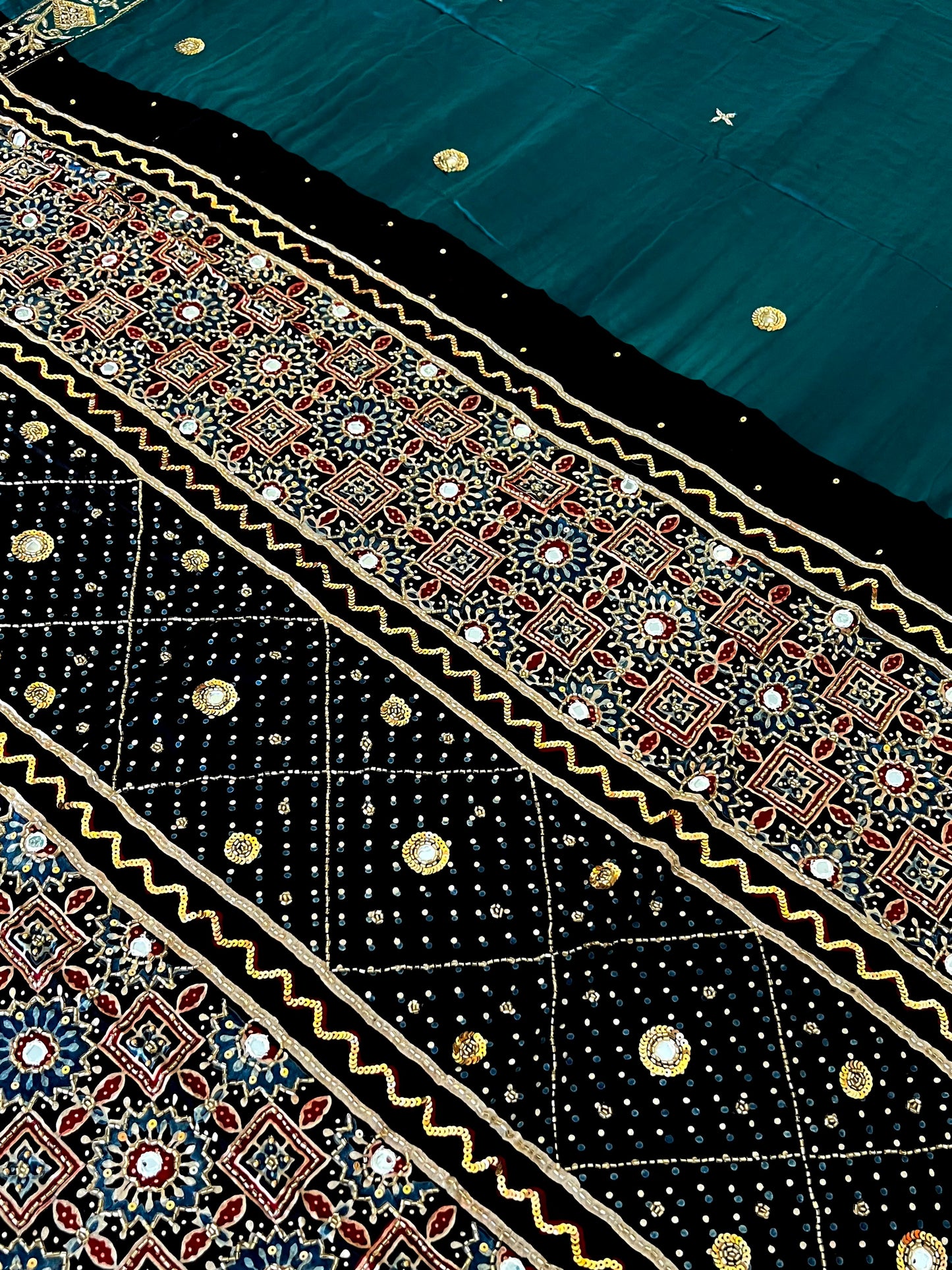JADE OBSESSION - Pure Modal Ajrakh Hand Embroidered Saree