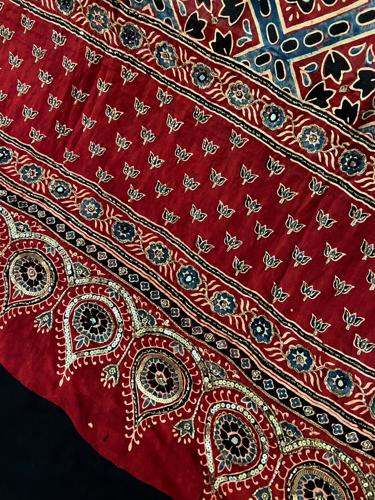 CRIMSON JEWEL DUPATTA - Pure Modal Ajrakh Hand Embroidered Dupatta