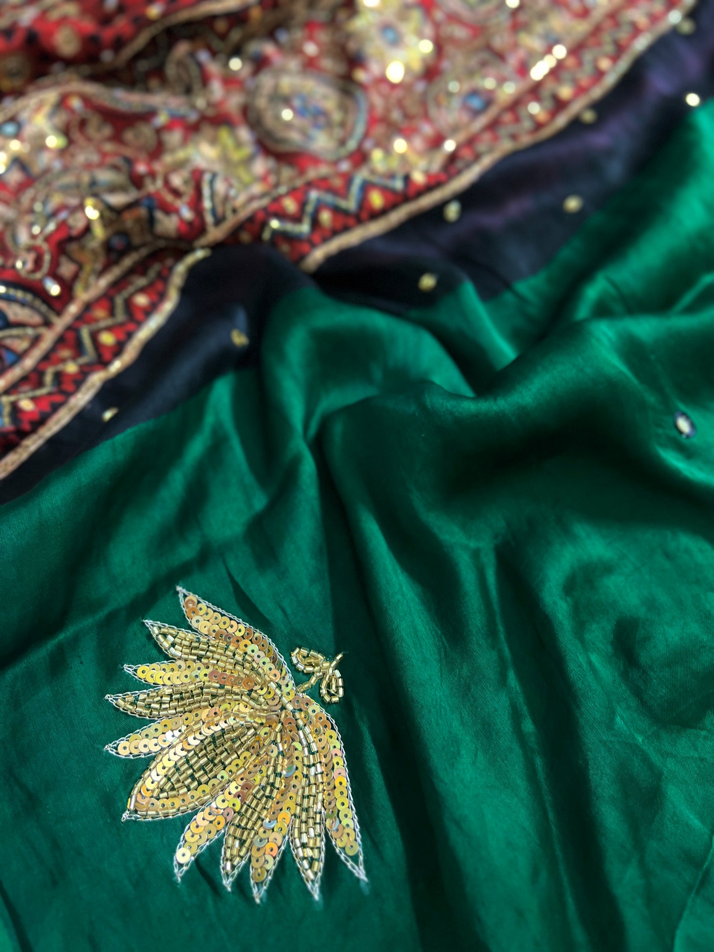 ENCHANTED LOTUS - Pure Modal Ajrakh Hand Embroidered Saree