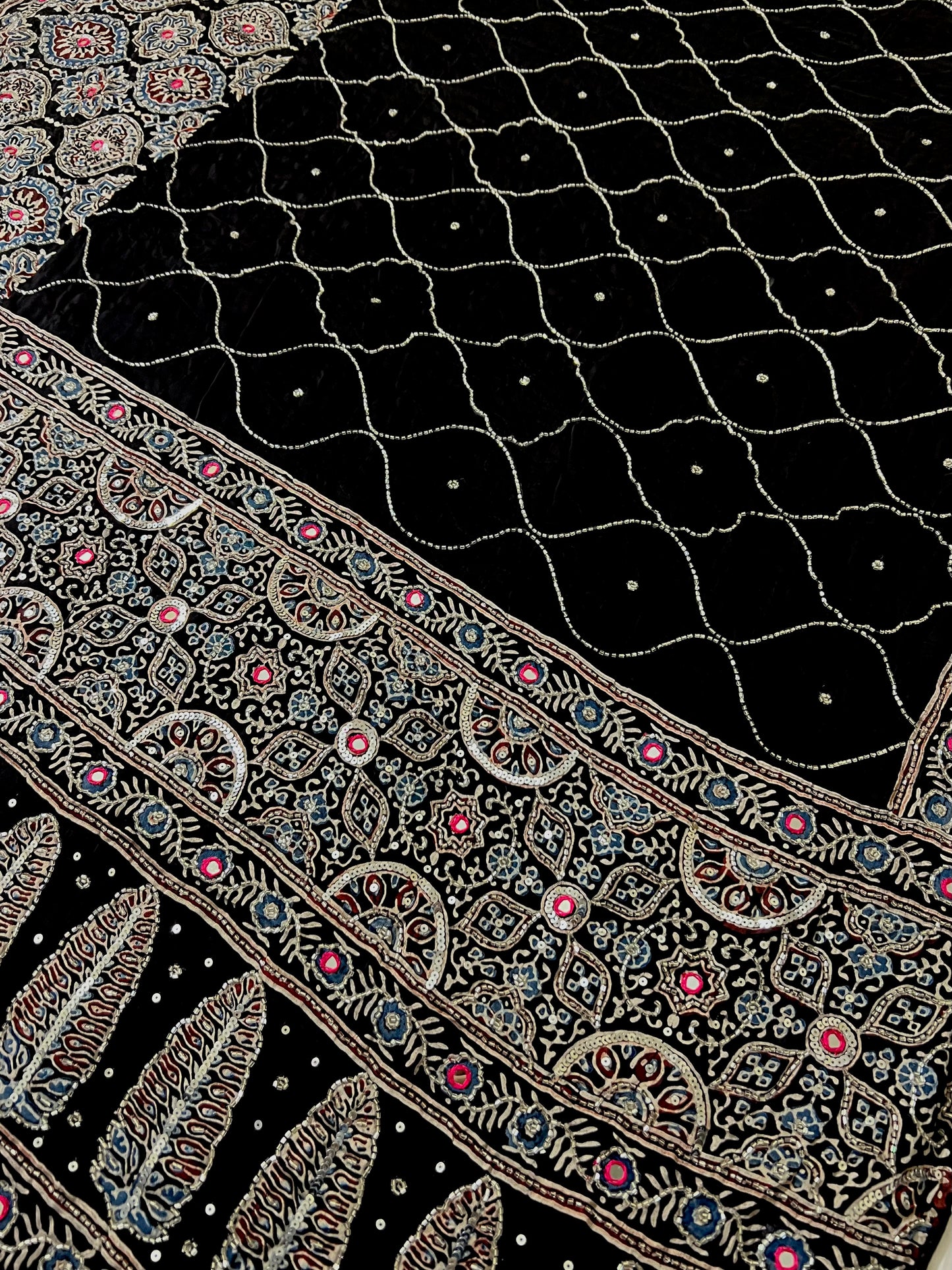 MIDNIGHT GALAXY - Pure Modal Ajrakh Hand Embroidered Saree