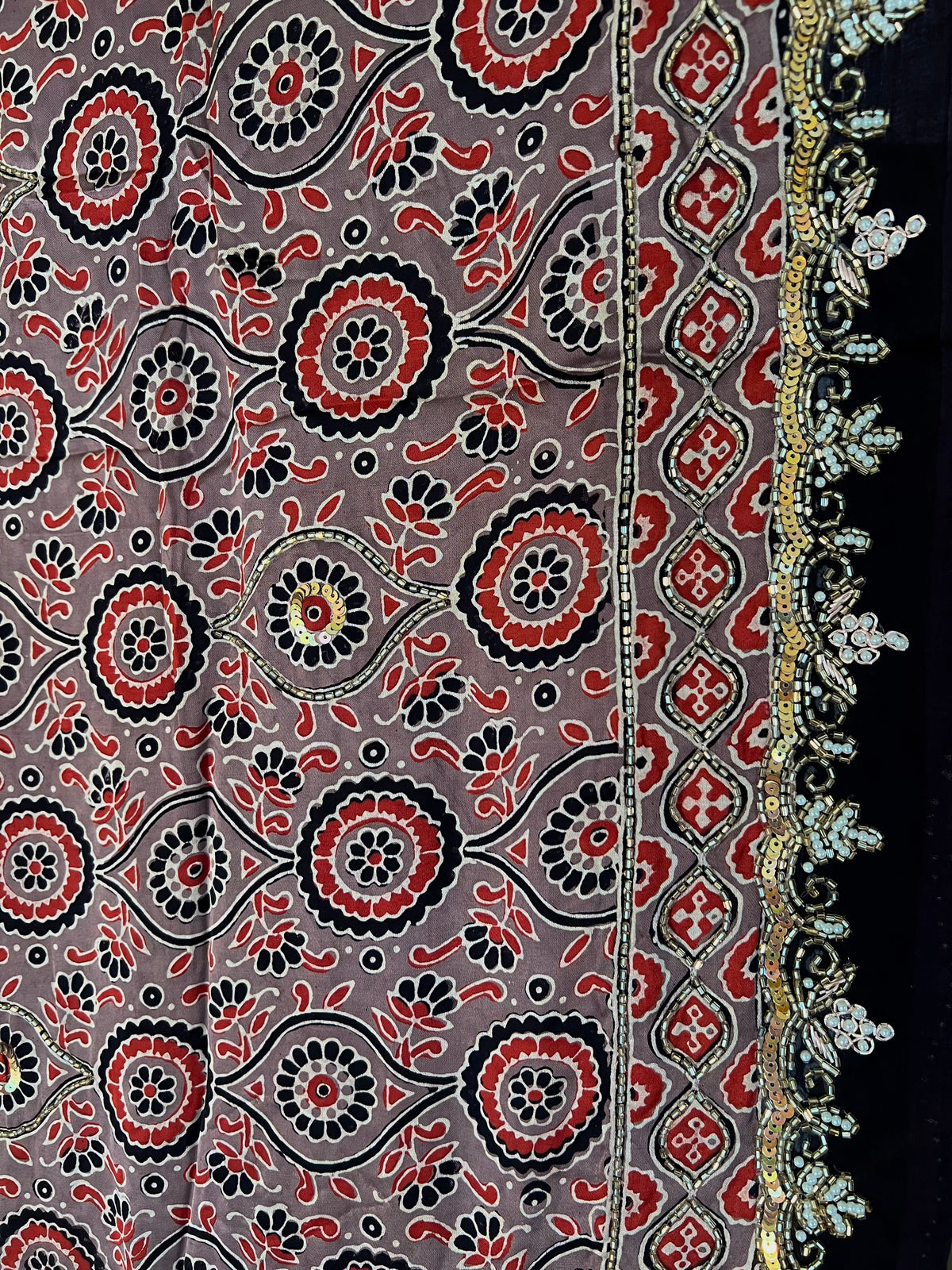 SIENNA SECRET - Pure Modal Ajrakh Hand Embroidered Saree