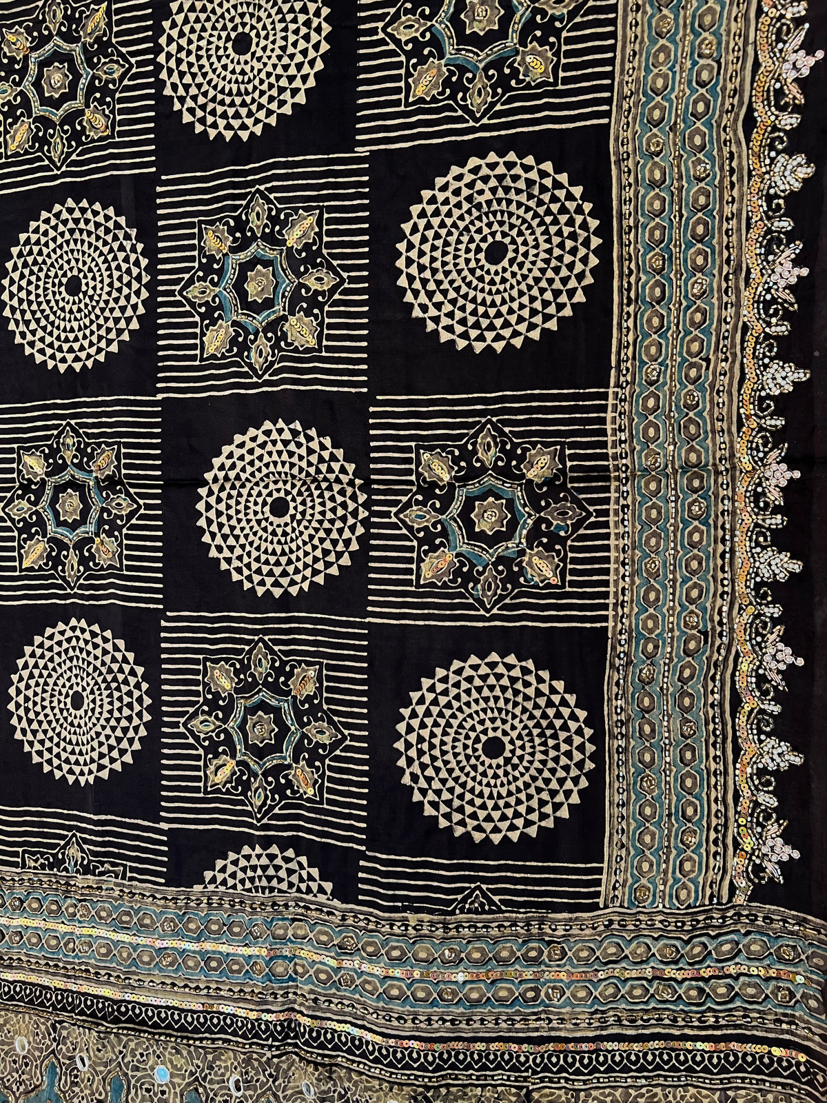 SMOKEY LAGOON - Pure Modal Ajrakh Hand Embroidered Saree