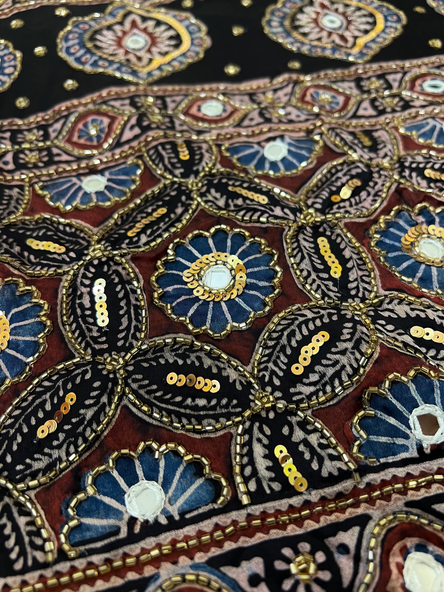 MYSTIC LOTUS - Pure Modal Ajrakh Hand Embroidered Saree