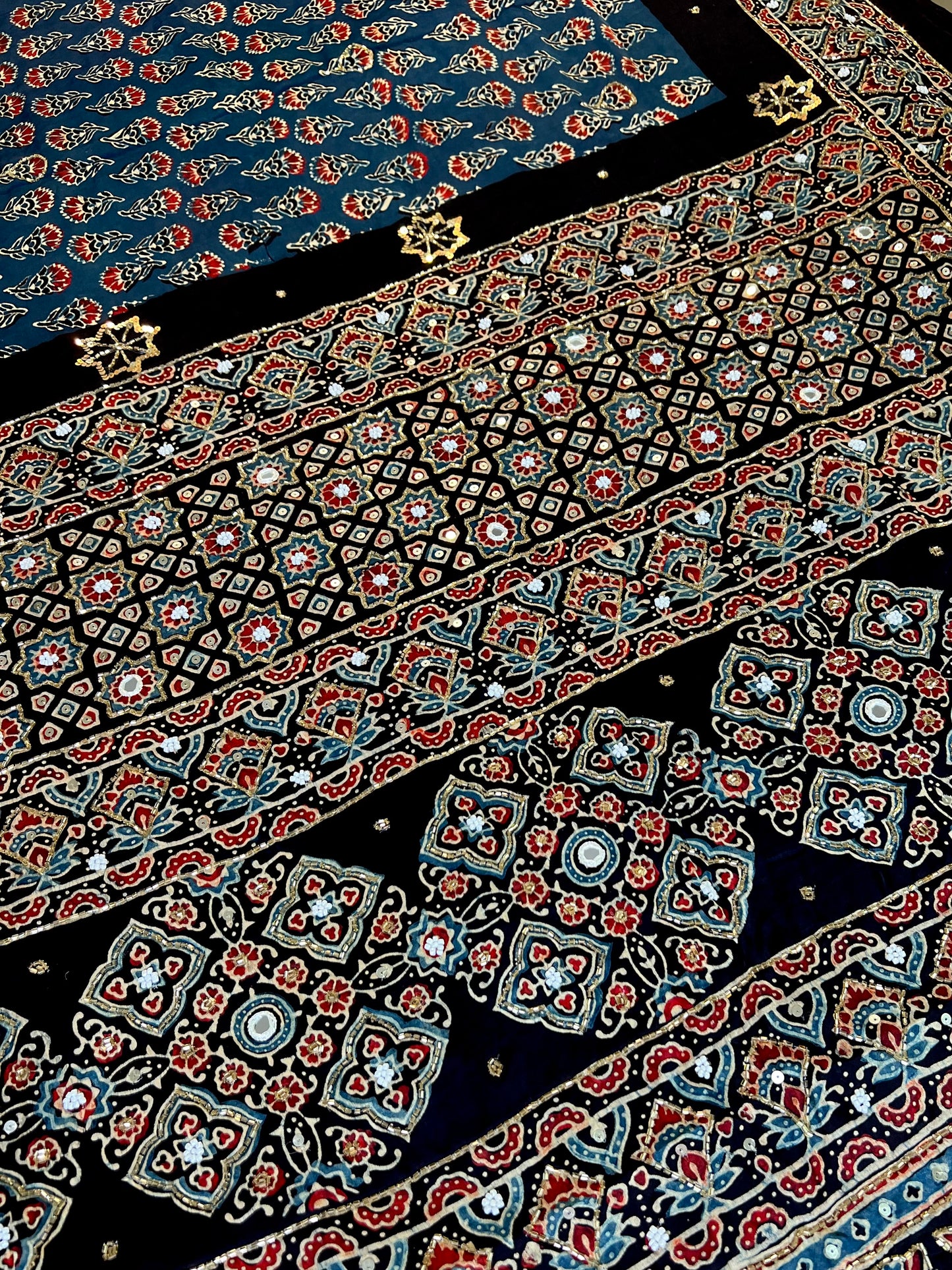 MIDNIGHT FLORAL - Pure Modal Ajrakh Hand Embroidered Saree