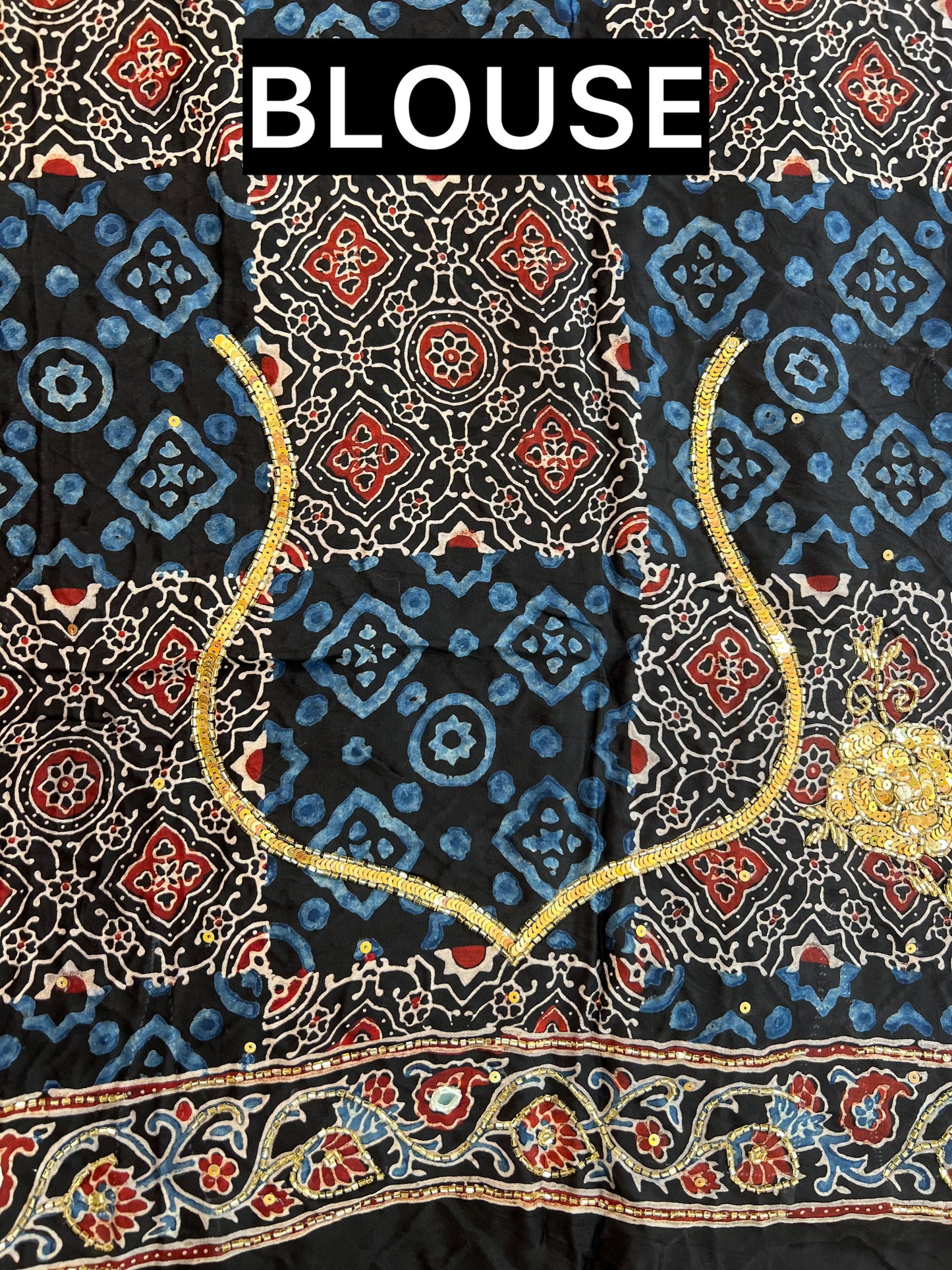 FLAMINGO ROSE - Pure Modal Ajrakh Hand Embroidered Saree