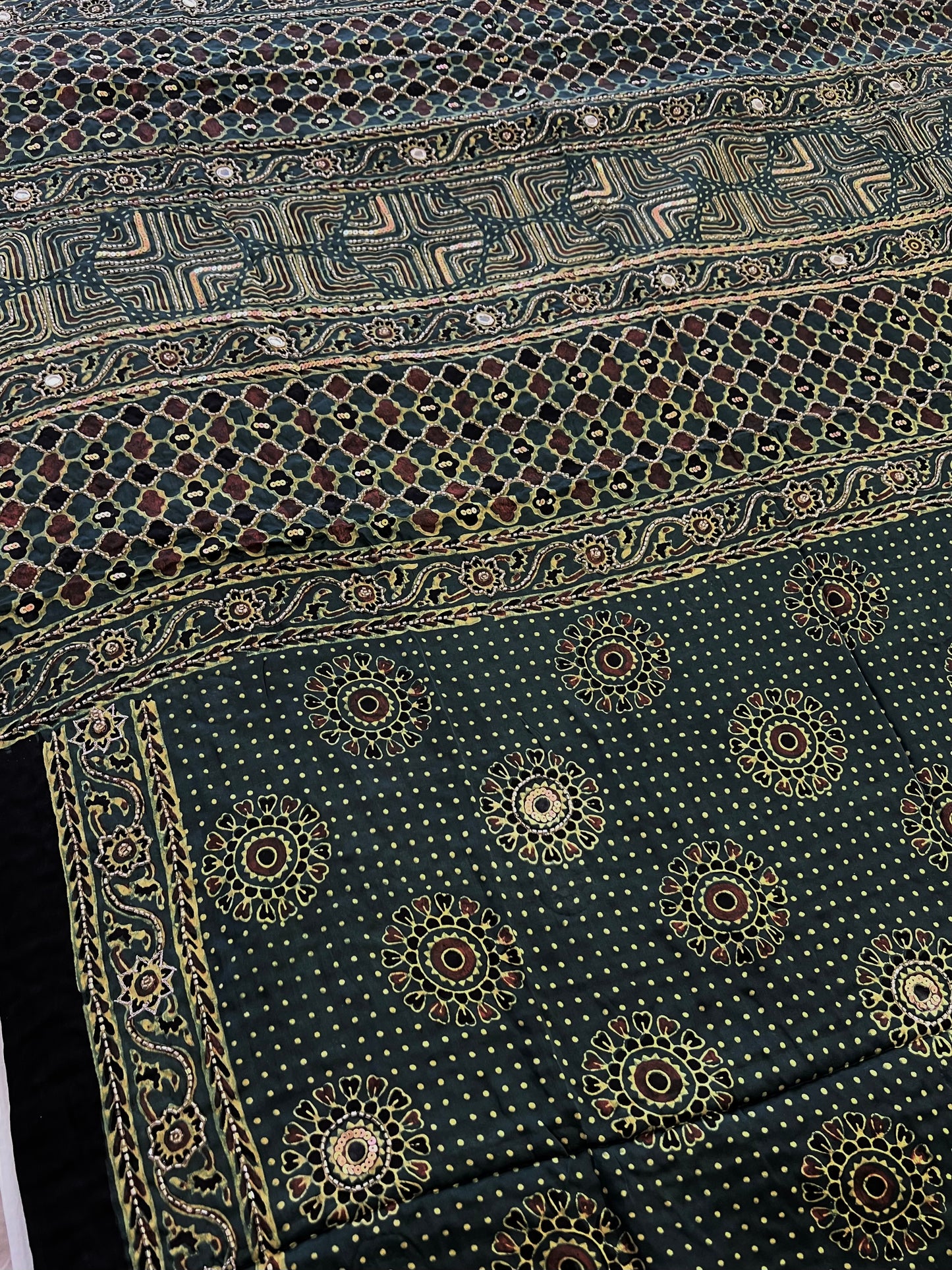 TROPICAL DREAM - Pure Modal Ajrakh Hand Embroidered Saree