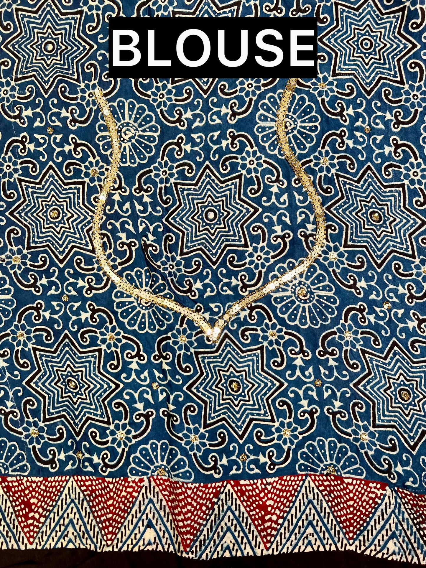 INDIGO STARDUST - Pure Modal Ajrakh Hand Embroidered Saree