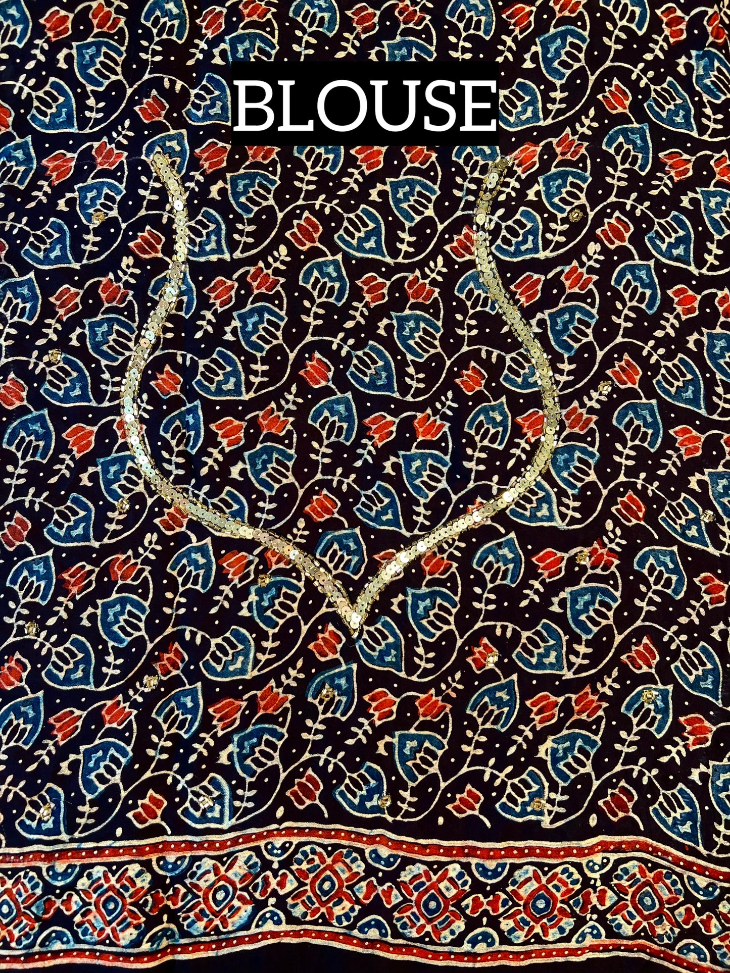 SAPPHIRE MIST - Pure Modal Ajrakh Hand Embroidered Saree