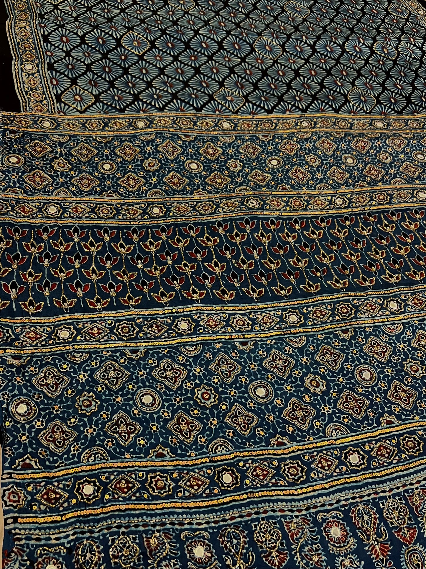 TIDAL MUSE - Pure Modal Ajrakh Hand Embroidered Saree