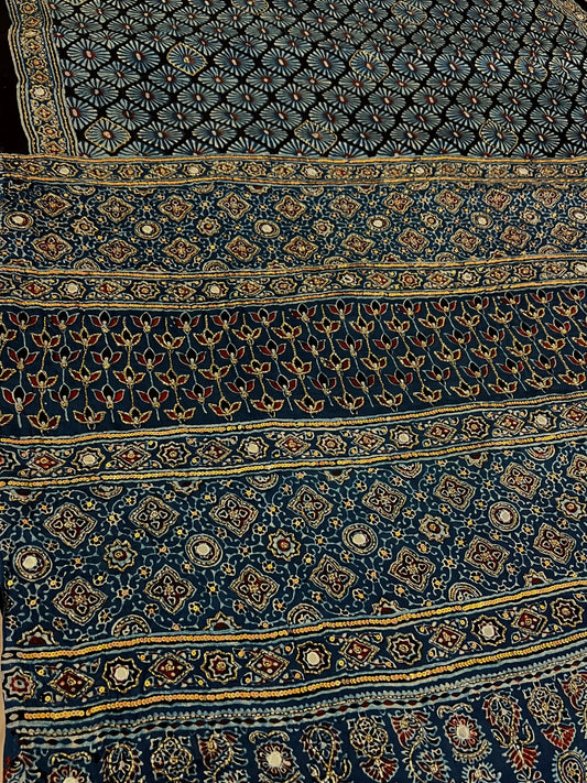 TIDAL MUSE - Pure Modal Ajrakh Hand Embroidered Saree