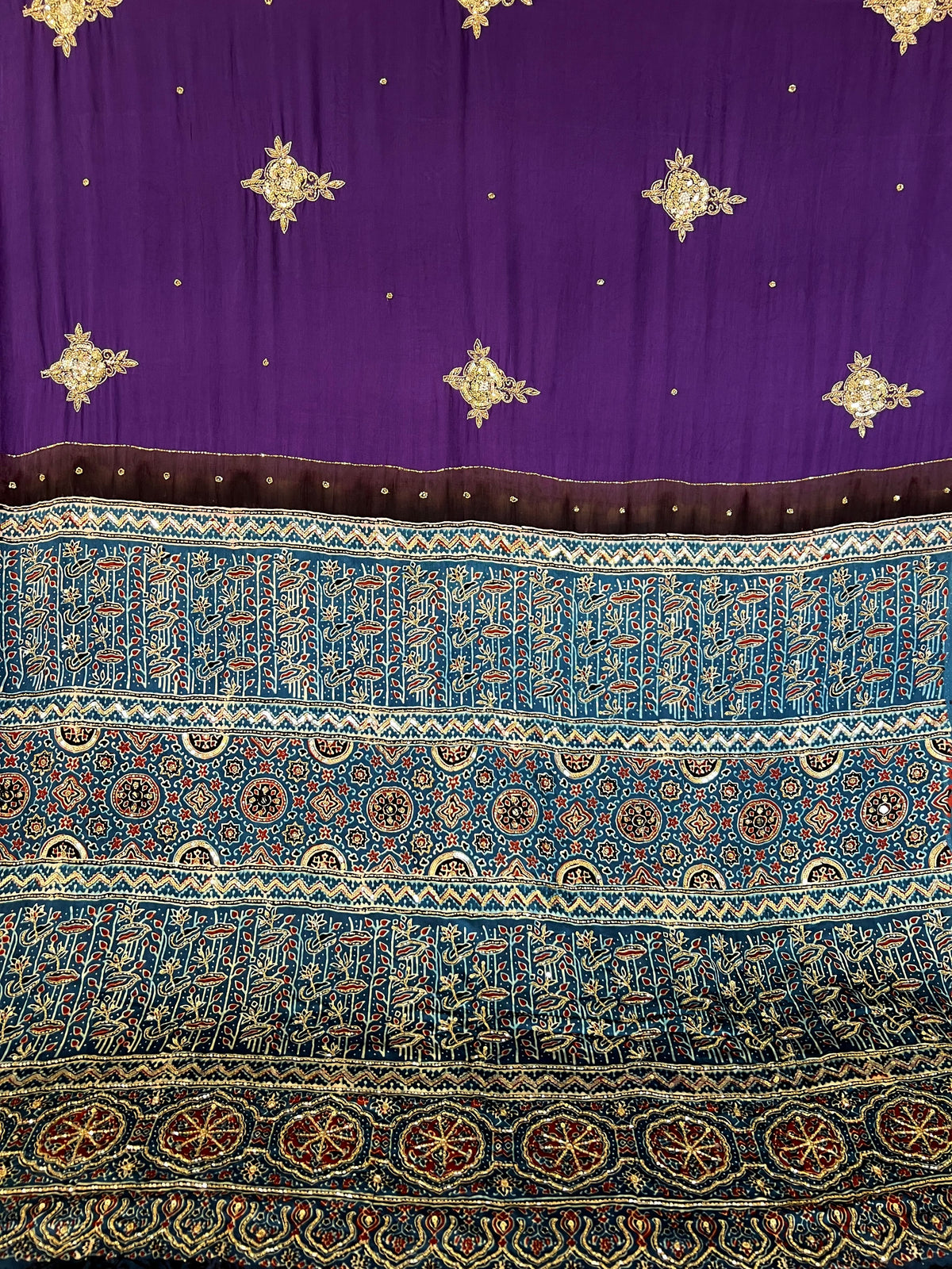 HYPNOTIC ROSE - Pure Modal Ajrakh Hand Embroidered Saree