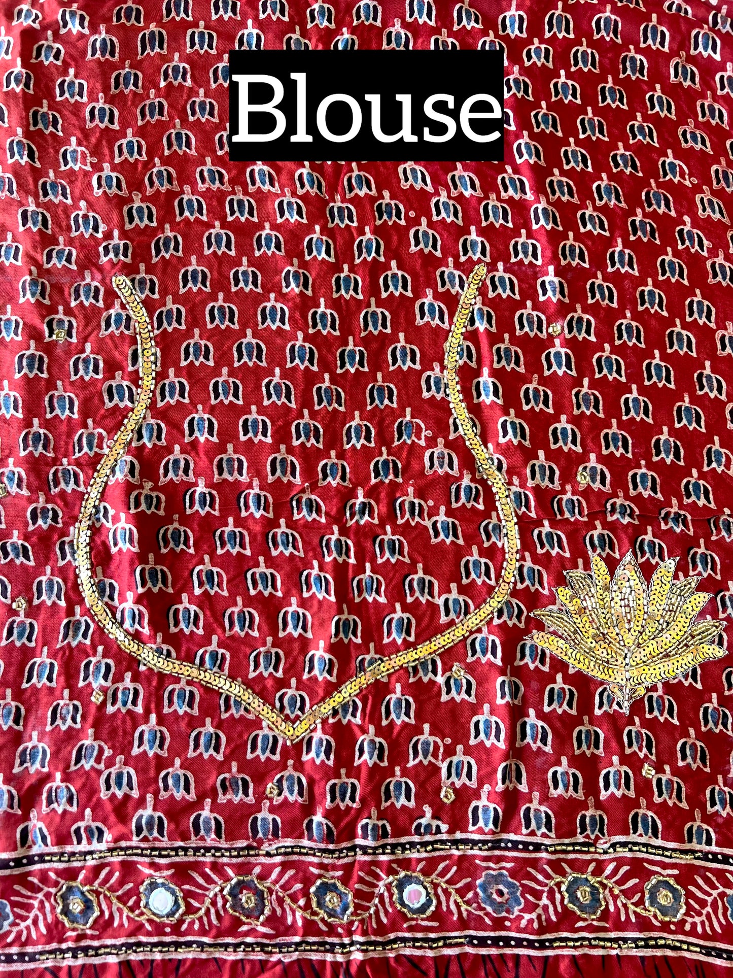 EBONY LOTUS - Pure Modal Ajrakh Hand Embroidered Saree