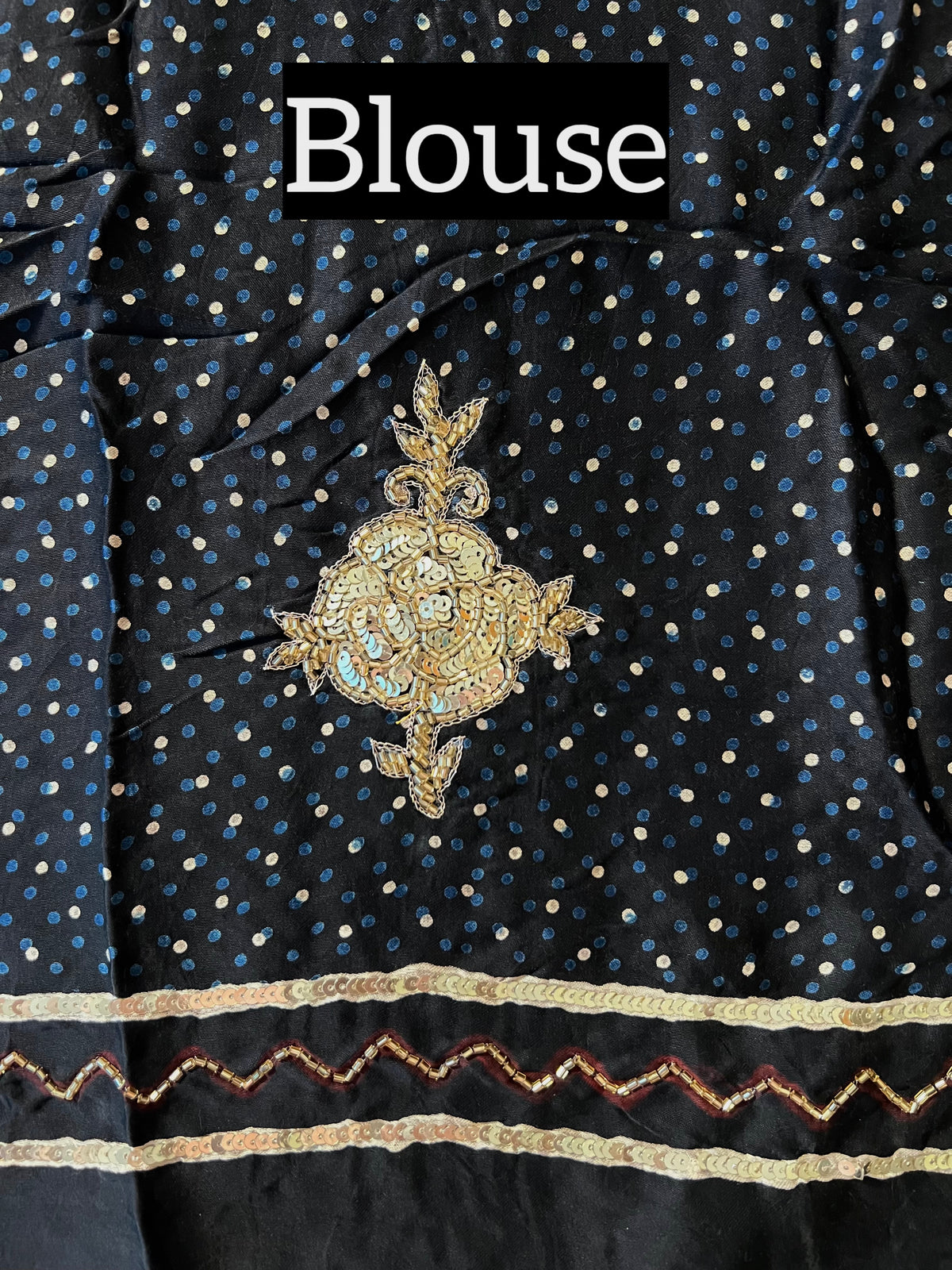 GOLDEN ROSE - Pure Modal Ajrakh Hand Embroidered Saree