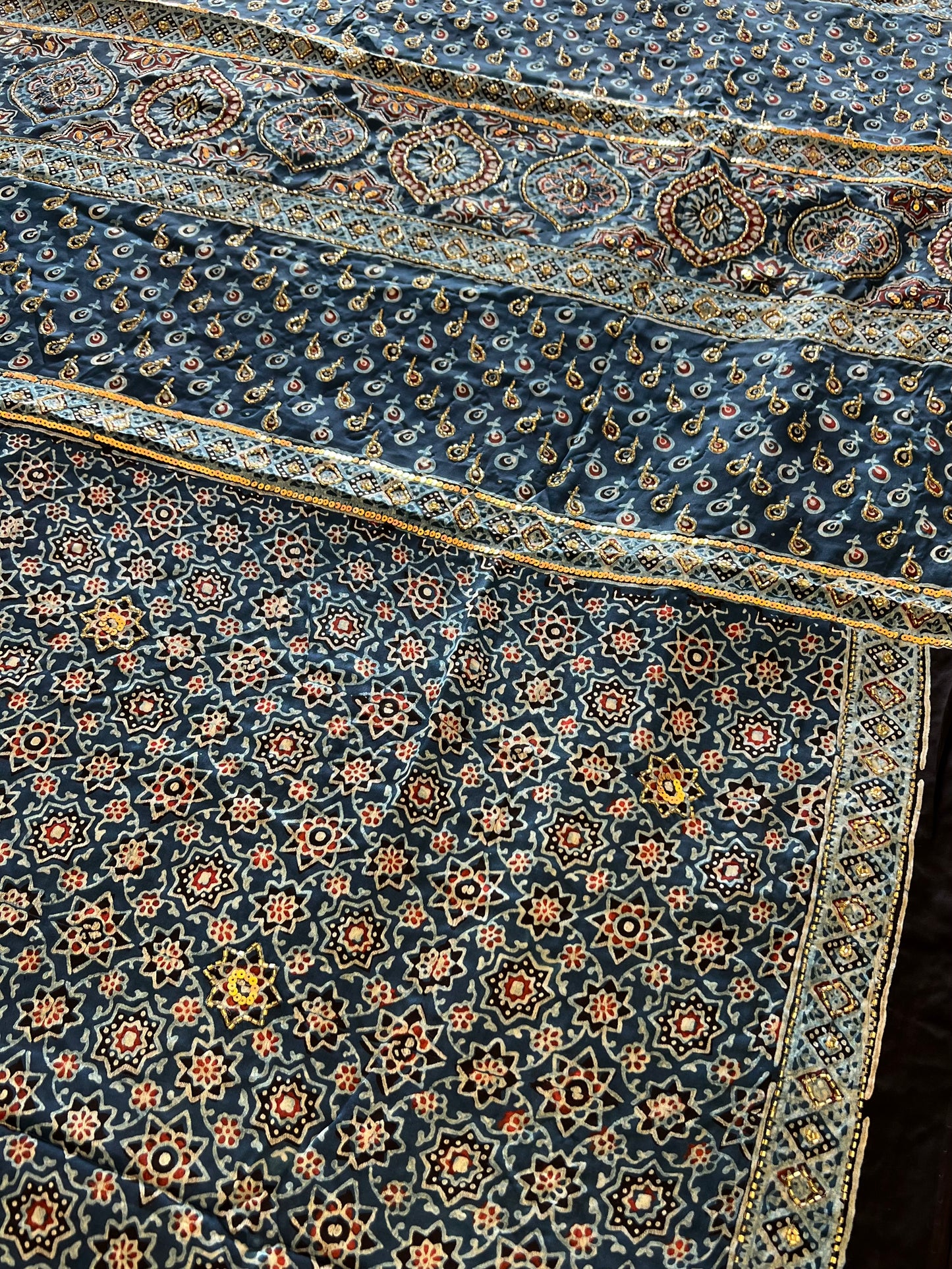 INDIGO WHISPER - Pure Modal Ajrakh Hand Embroidered Saree