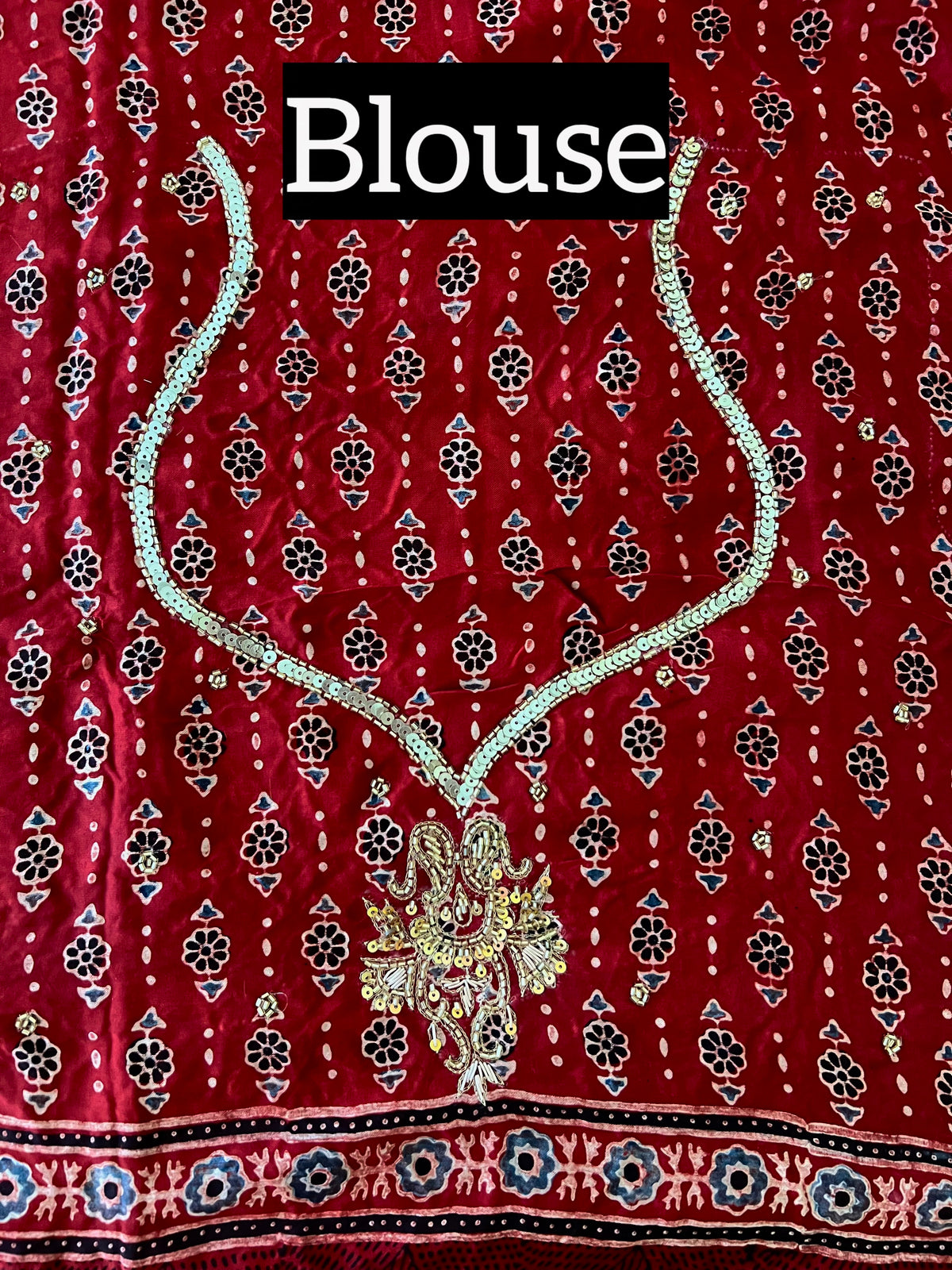 SECRET GARDEN - Pure Modal Ajrakh Hand Embroidered Saree