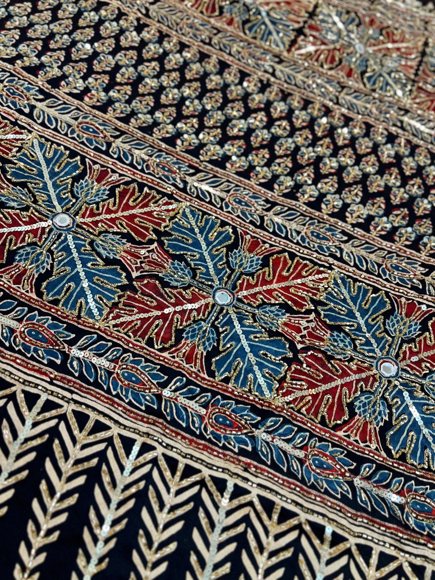 RUSTIC VELVET - Pure Modal Ajrakh Hand Embroidered Saree