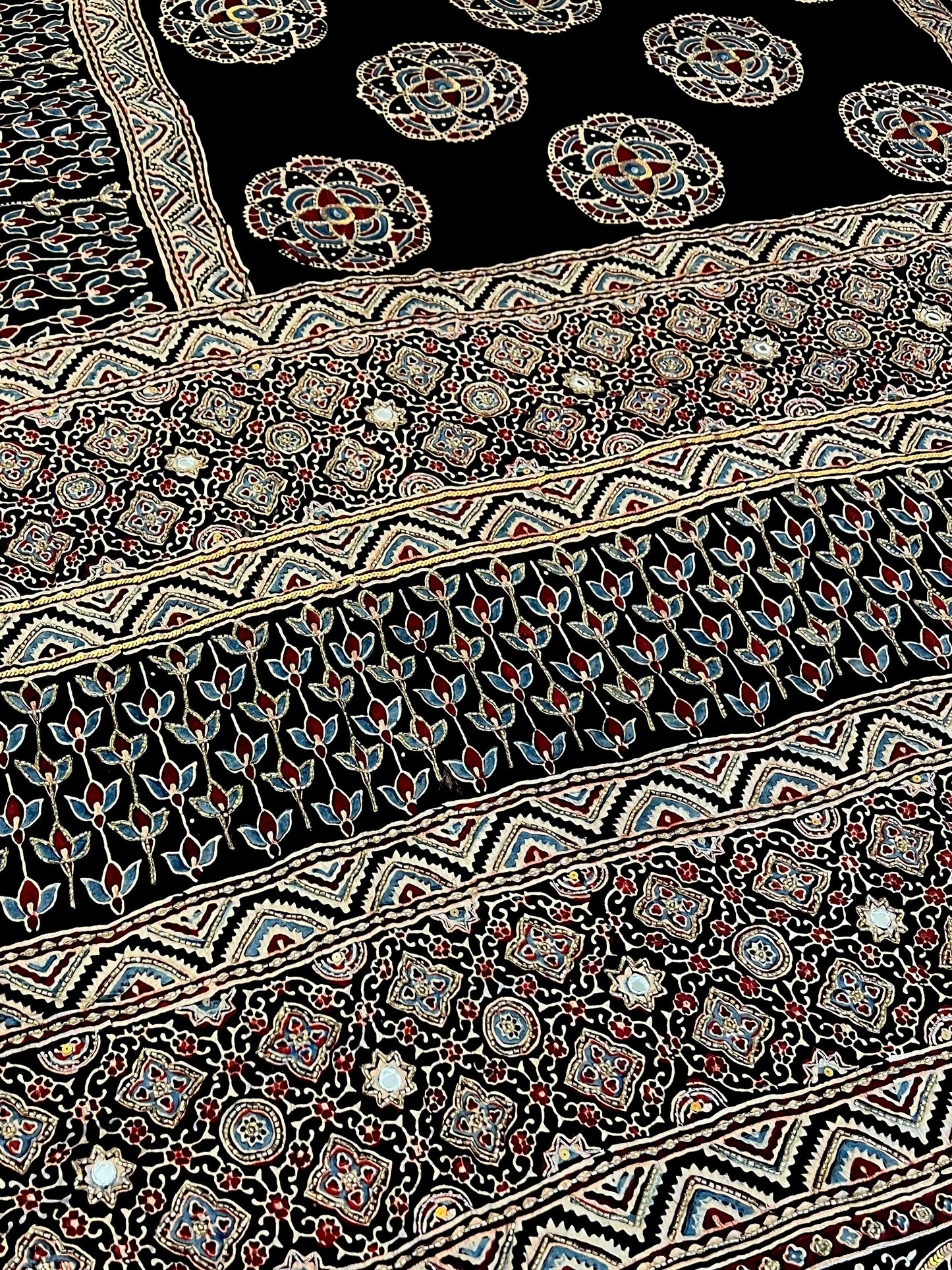NIGHT LILY - Pure Modal Ajrakh Hand Embroidered Saree