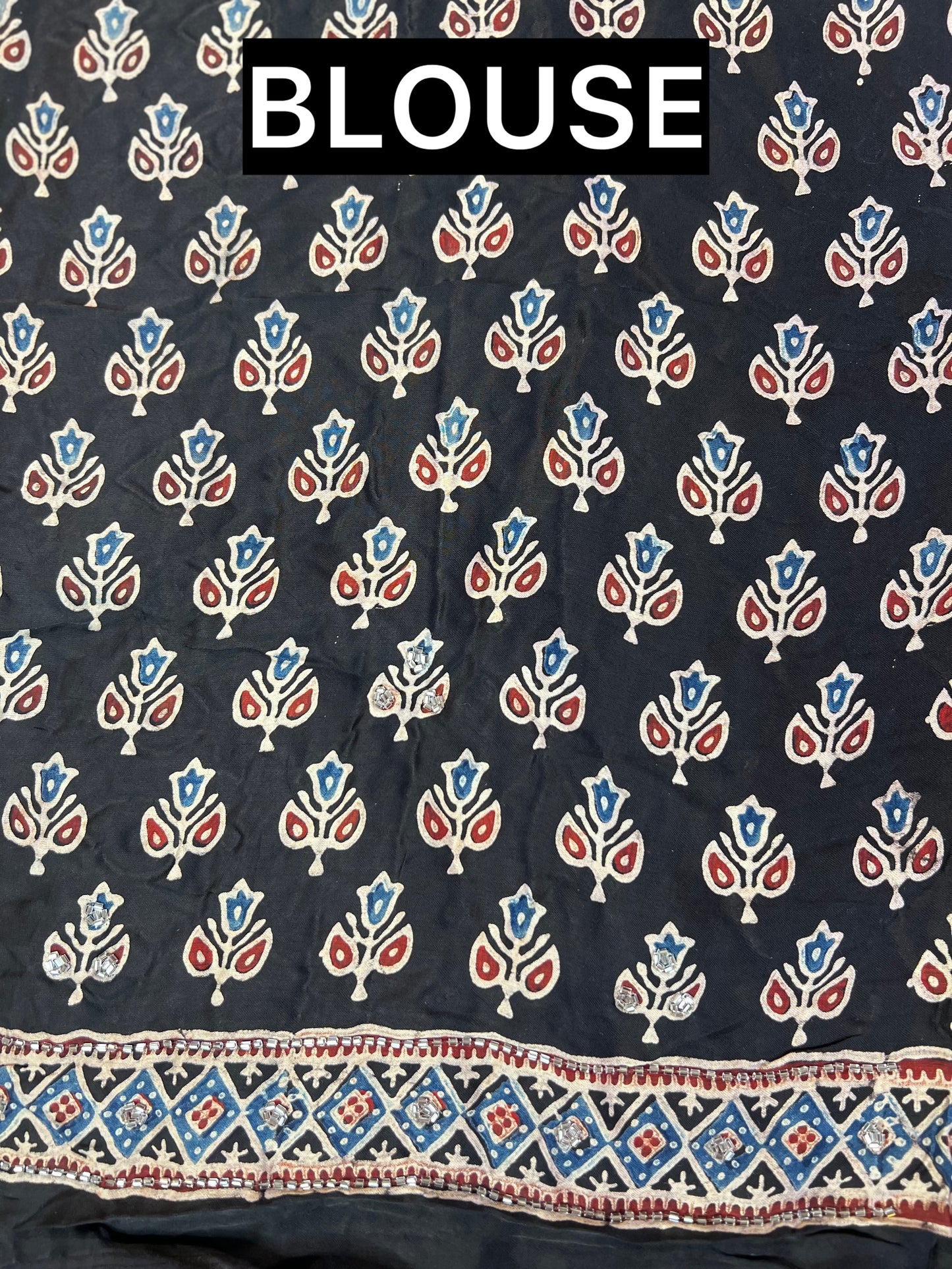 STARDUST - Pure Modal Ajrakh Hand Embroidered Saree