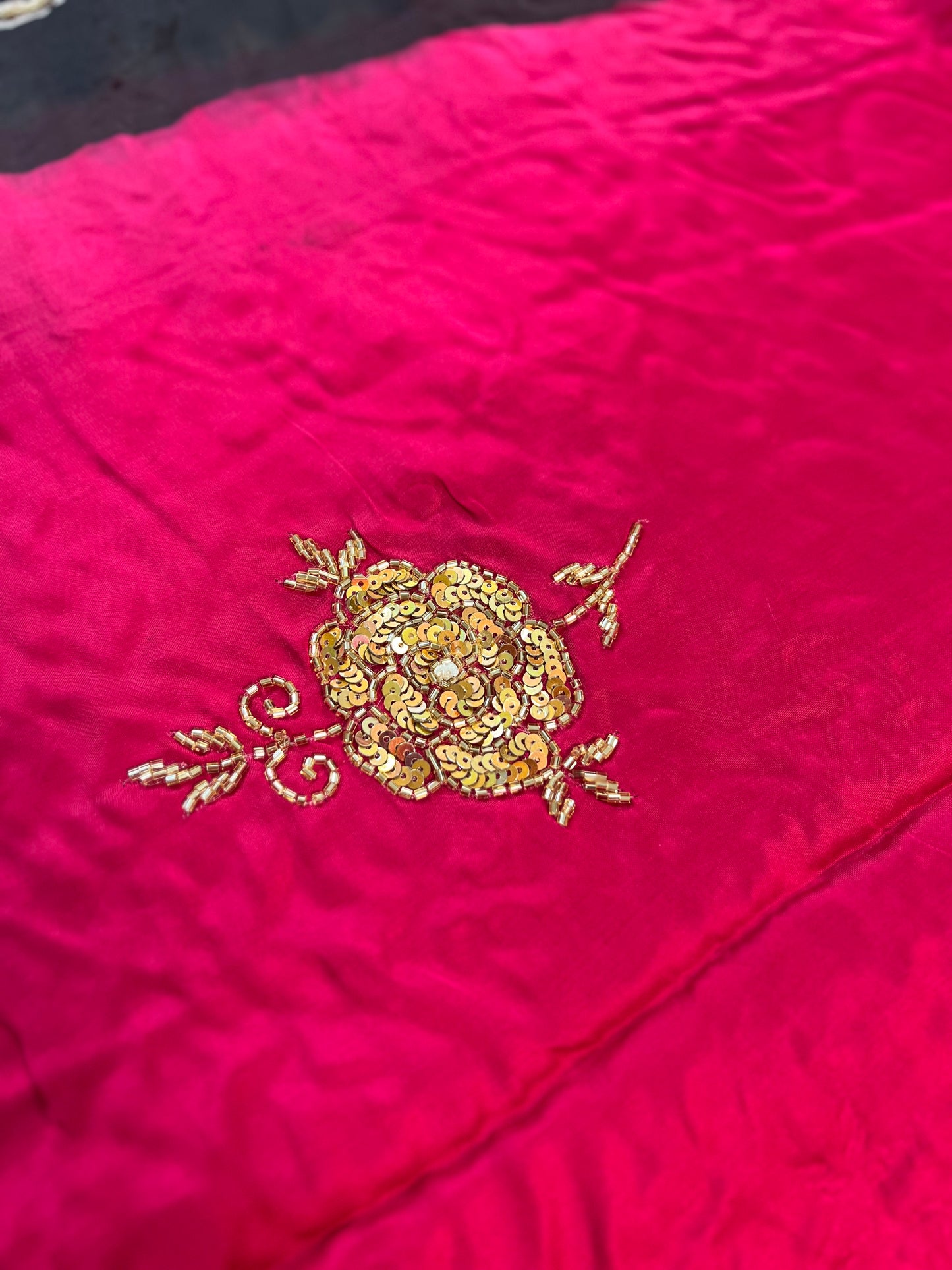 FLAMINGO ROSE - Pure Modal Ajrakh Hand Embroidered Saree
