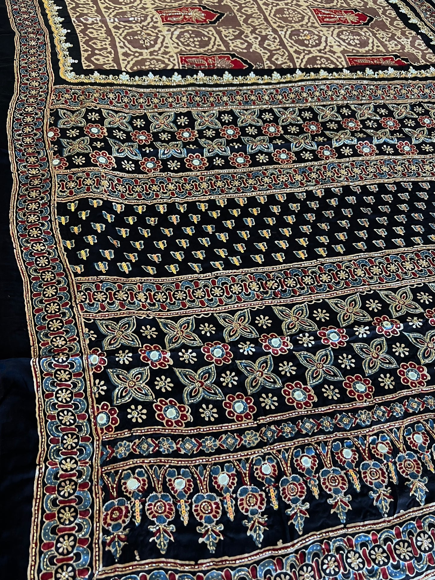 OPAL DREAM - Pure Modal Ajrakh Hand Embroidered Saree