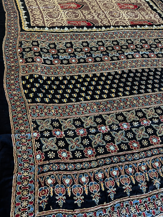OPAL DREAM - Pure Modal Ajrakh Hand Embroidered Saree