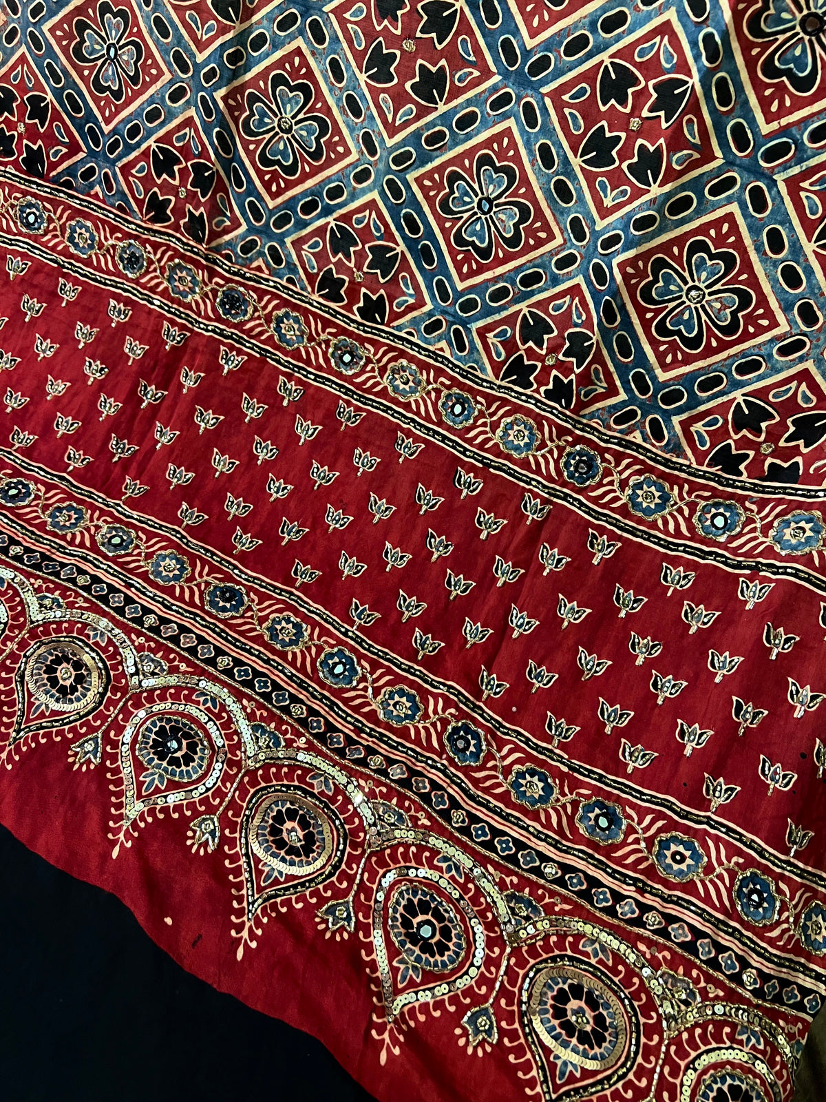 CRIMSON JEWEL DUPATTA - Pure Modal Ajrakh Hand Embroidered Dupatta