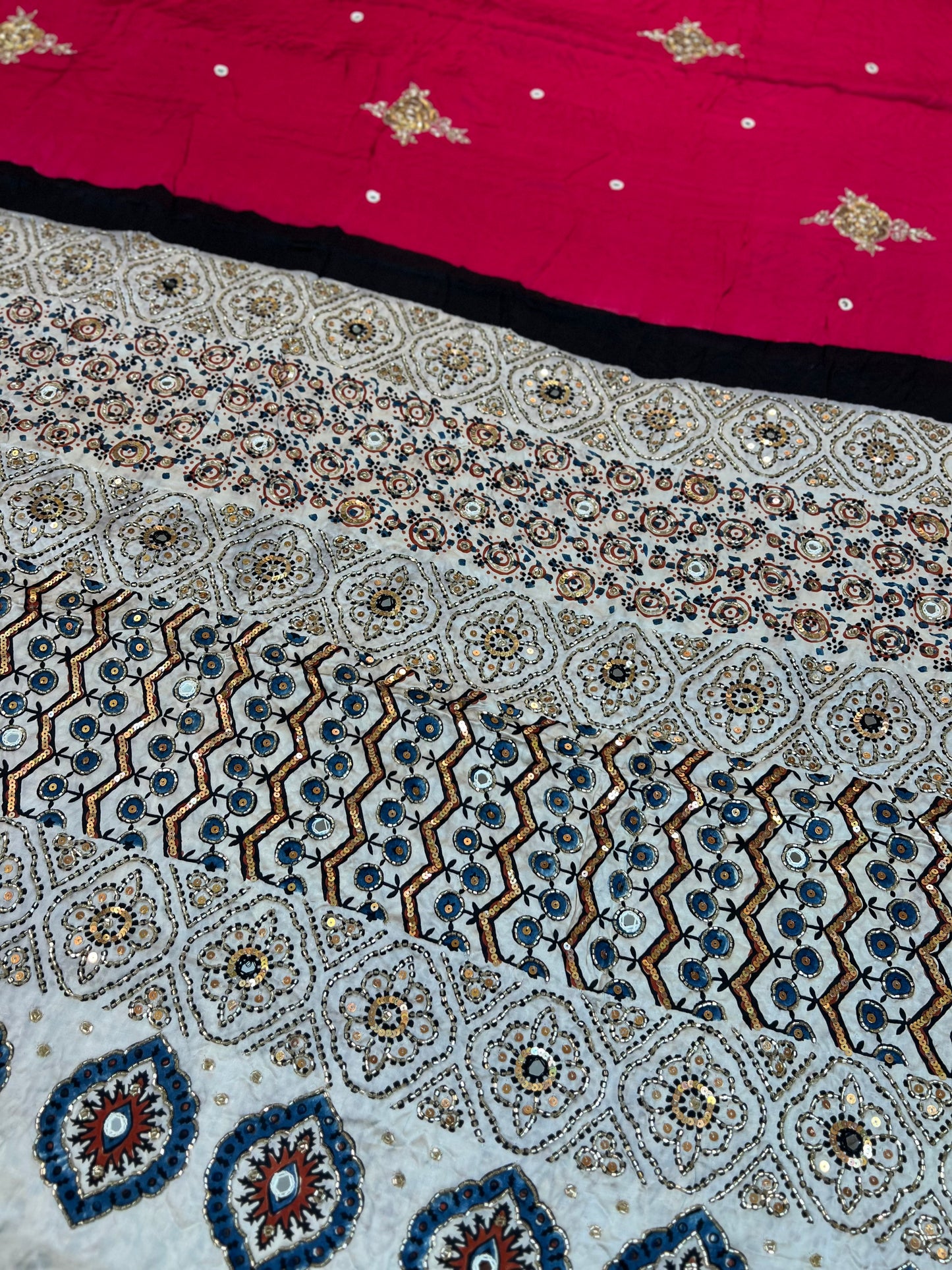 BLUSH ROSE - Pure Modal Ajrakh Hand Embroidered Saree