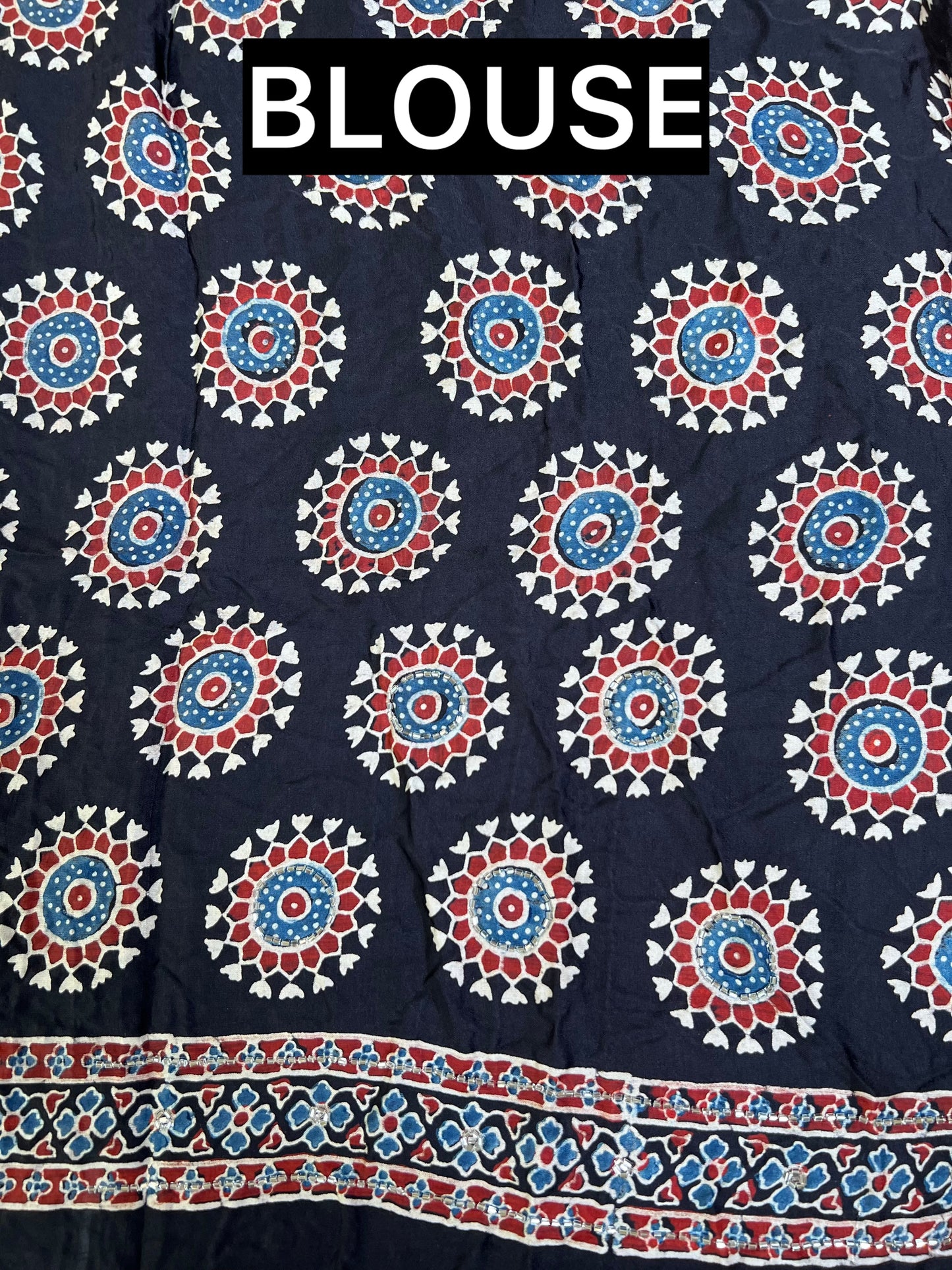 MIDNIGHT IVY - Pure Modal Ajrakh Hand Embroidered Saree