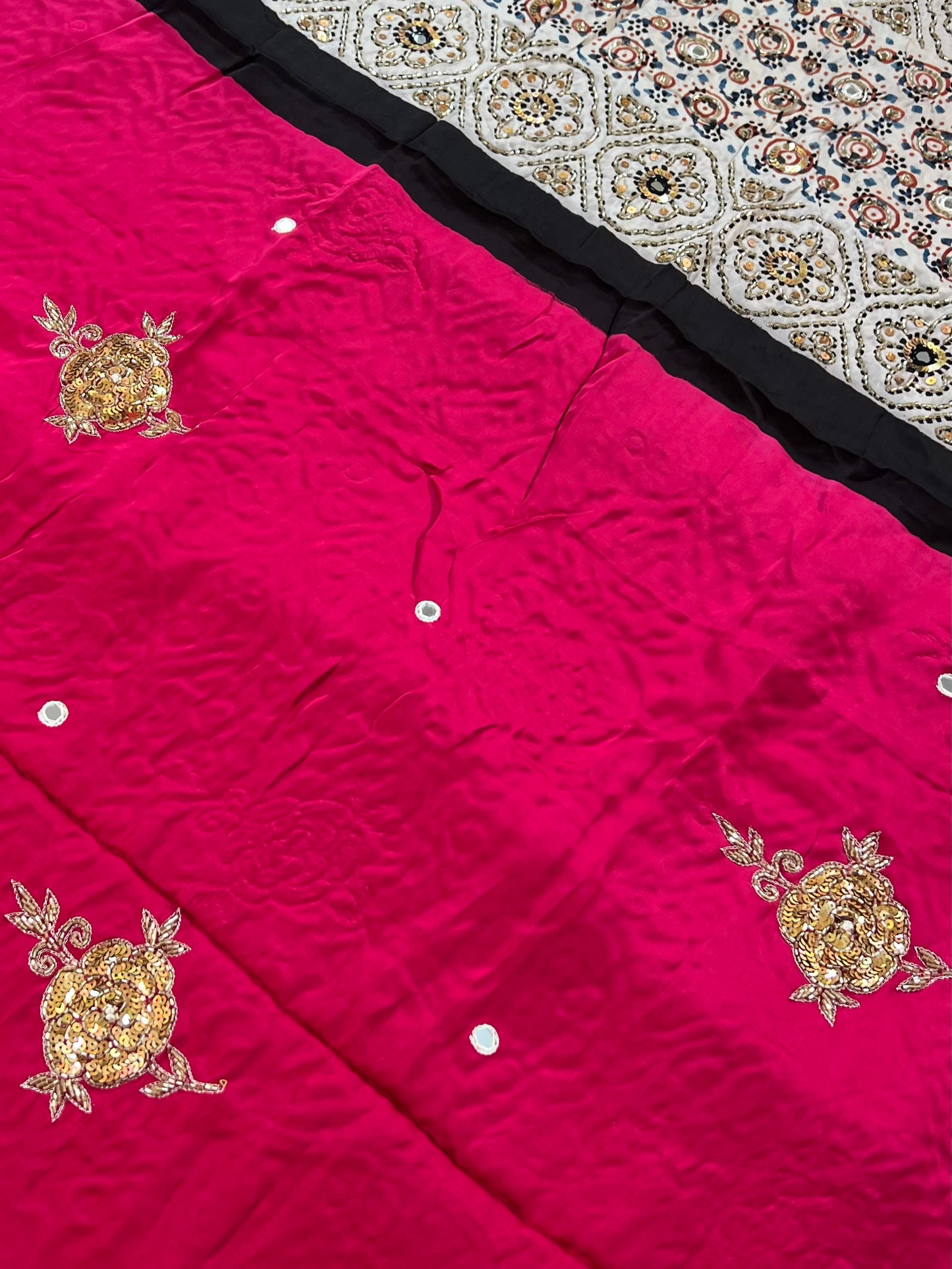 BLUSH ROSE - Pure Modal Ajrakh Hand Embroidered Saree