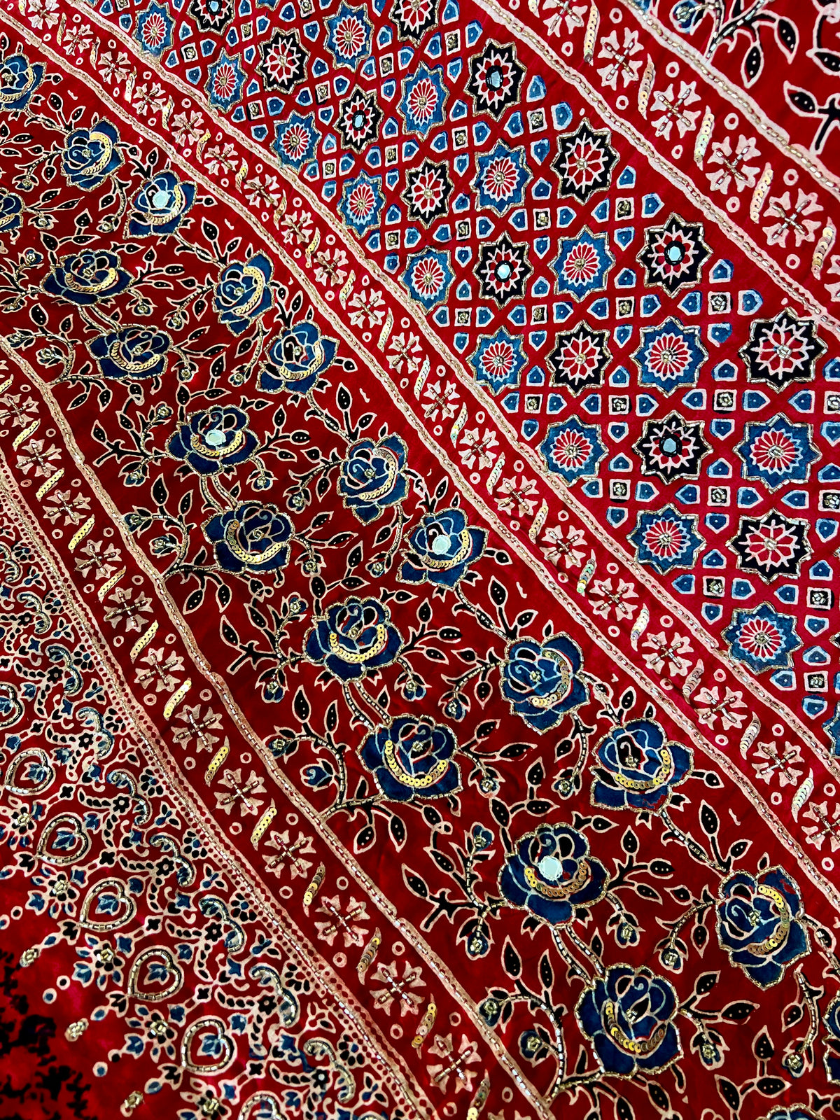 FANTASY ROSE - Pure Modal Ajrakh Hand Embroidered Saree