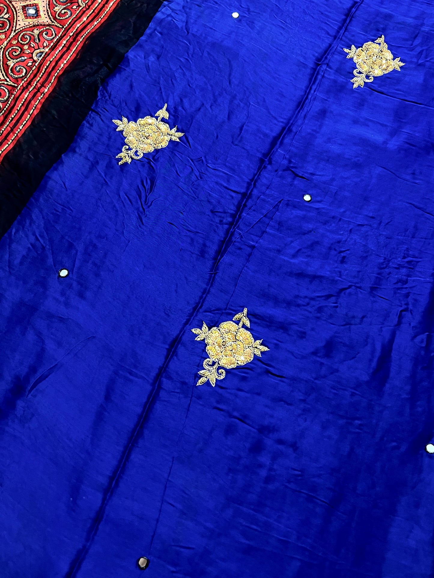 ROYAL ROSE - Pure Modal Ajrakh Hand Embroidered Saree